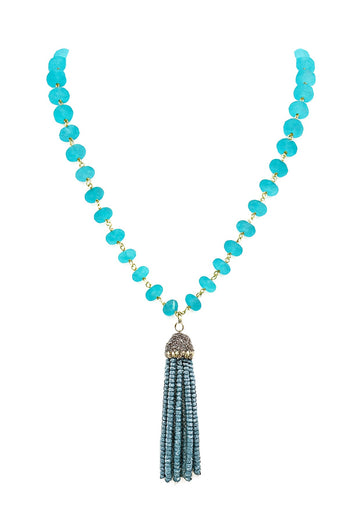 Blue Apatite Blue Tassel Necklace