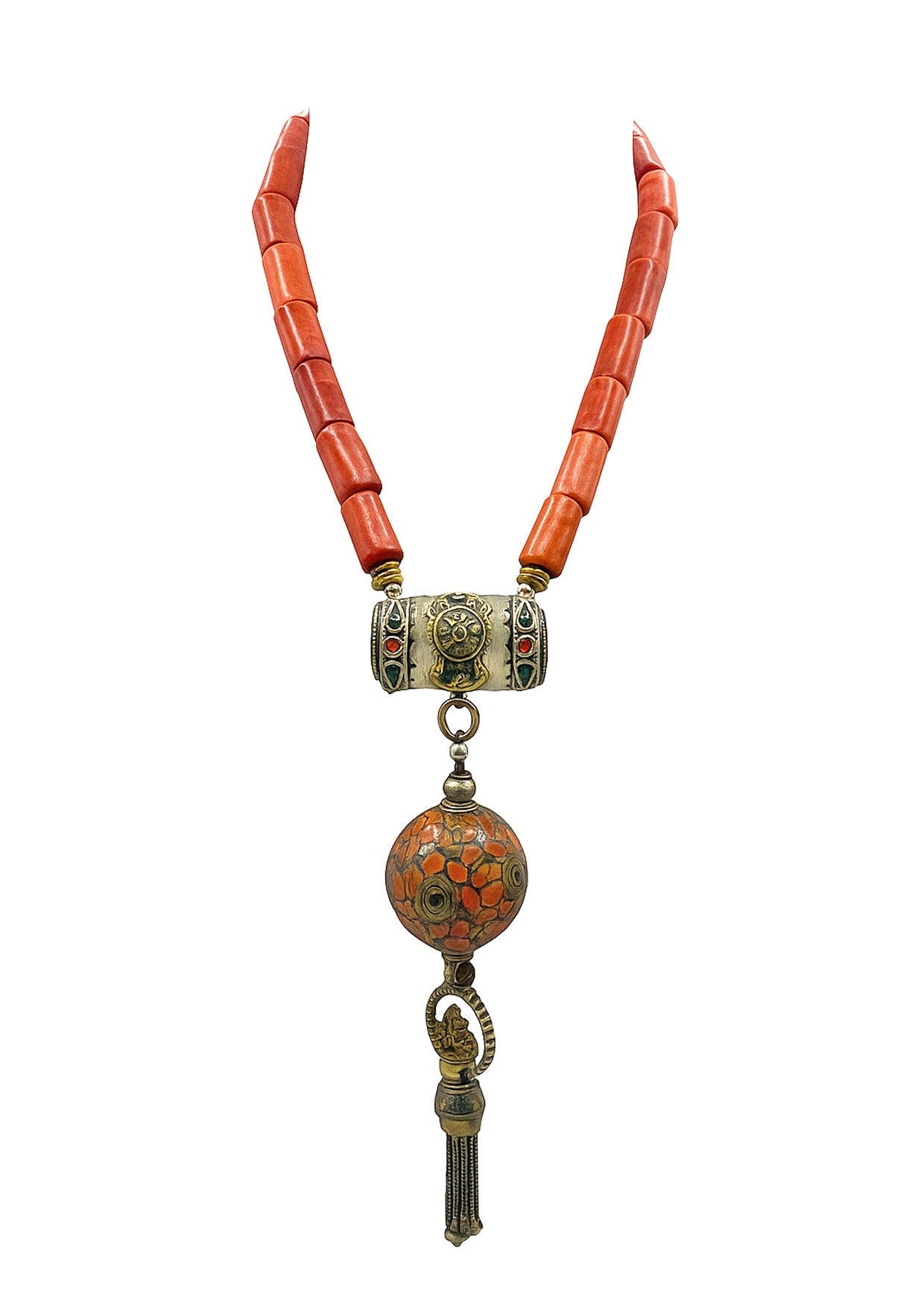 Red Coral Ethnic Pendant Necklace