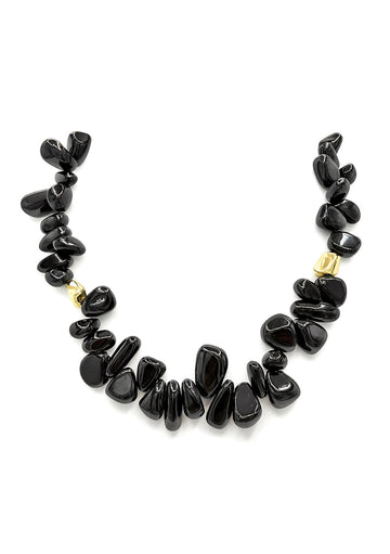 Black Onyx Up and Down Gold Accent Necklace