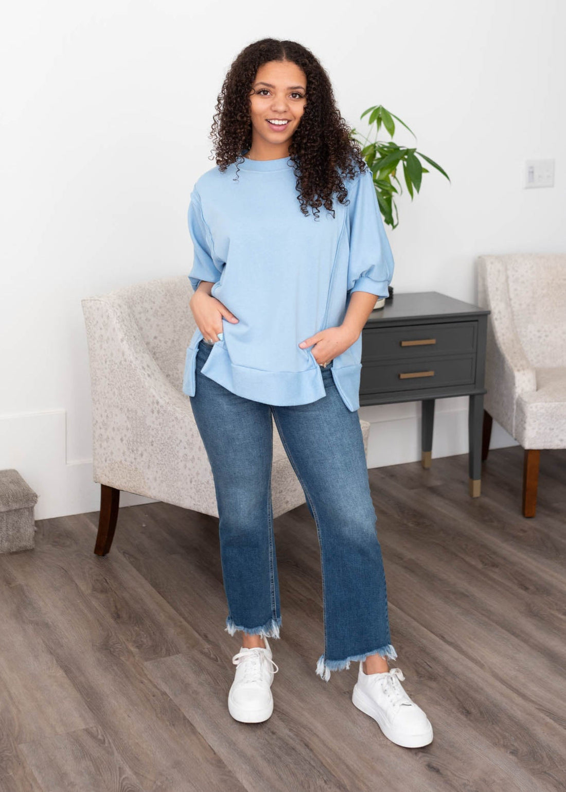 Narissa Blue Textured Pullover