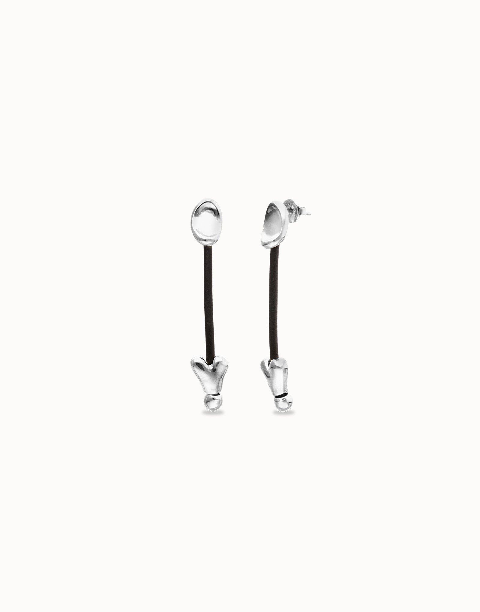 Drop Earrings with Leather and Chained Hearts
