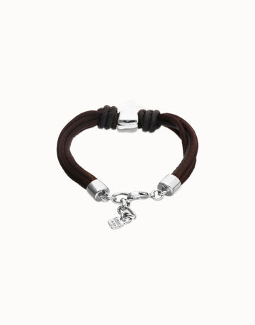 Bracelet in Silk Thread and Brown Leather with Heart