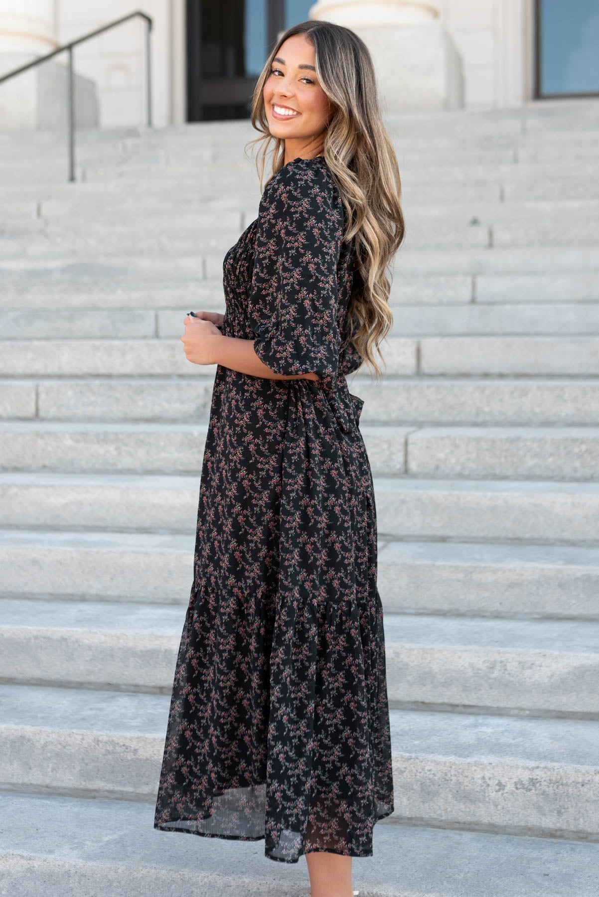 Paisley Black Pink Flower Dress