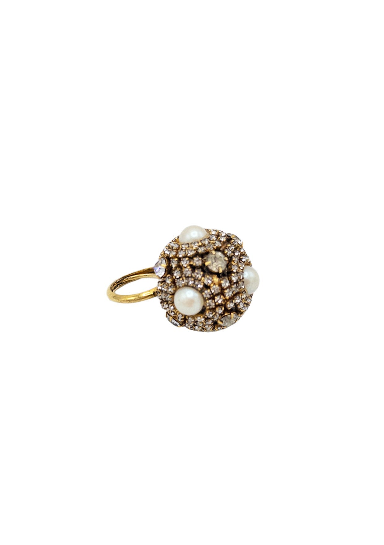 Vintage Pearl Brass Cluster Ring