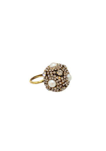 Vintage Pearl Brass Cluster Ring