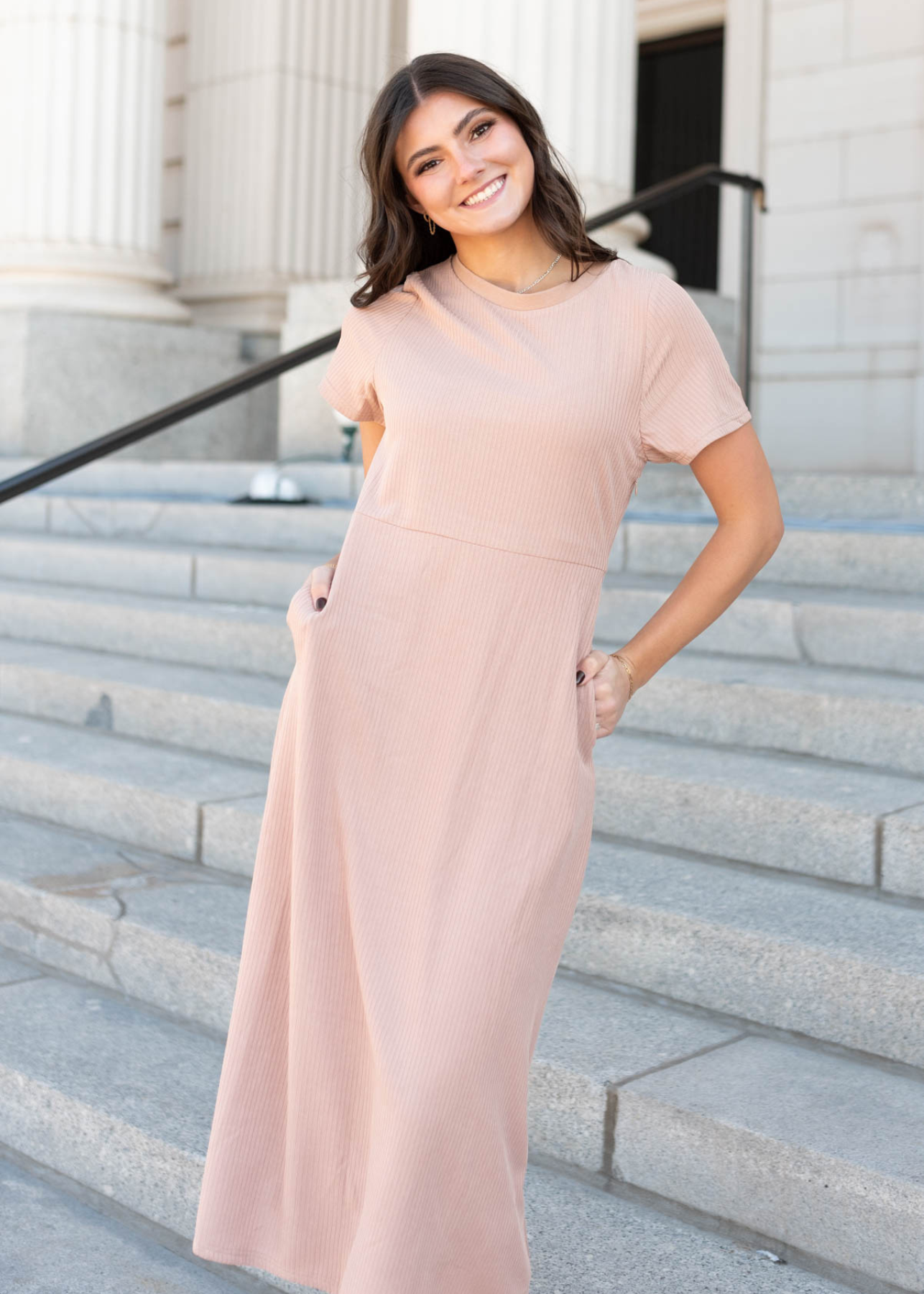 Raylee Taupe Ribbed Dress