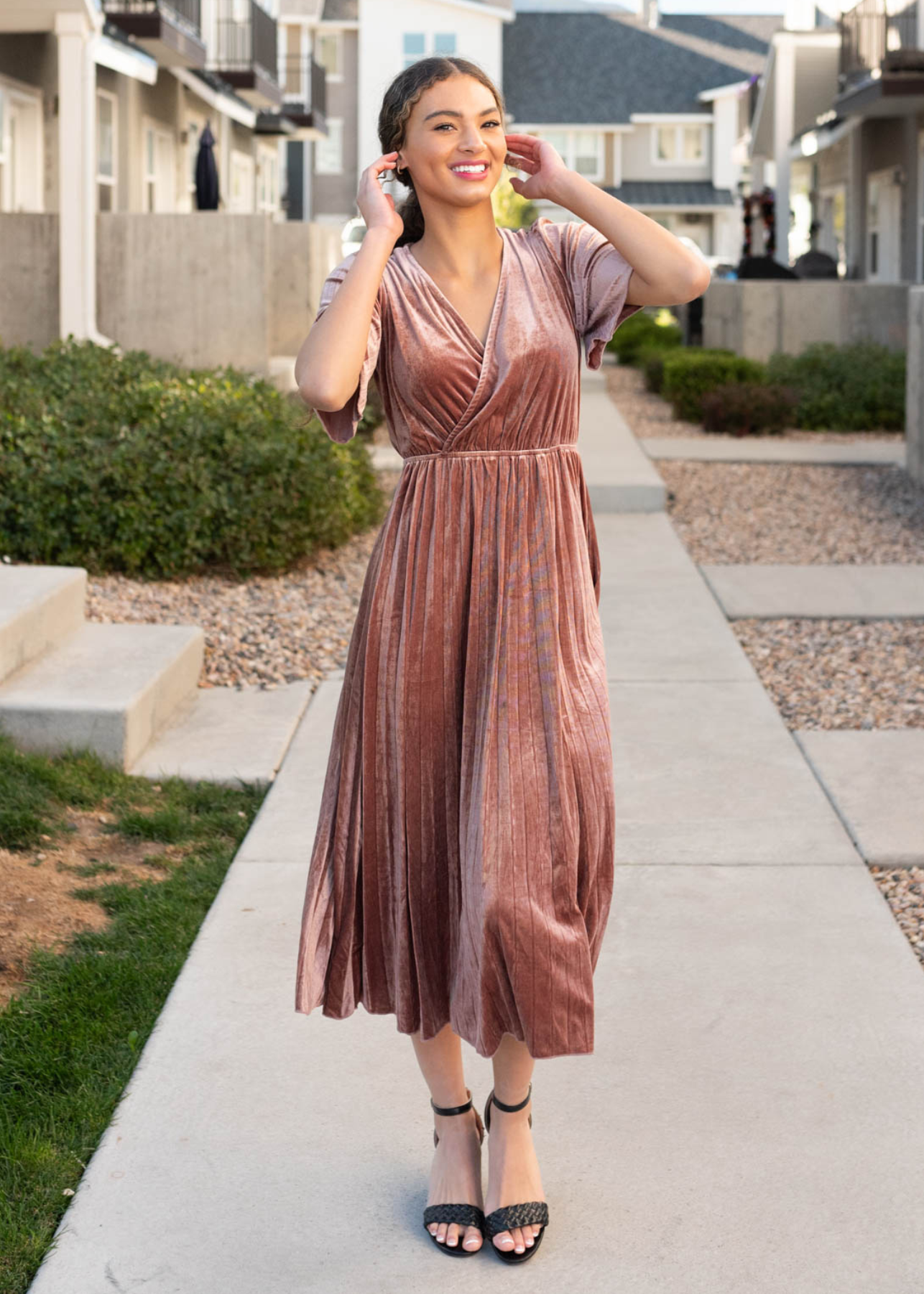 Reannah Dusty Rose Velvet Dress