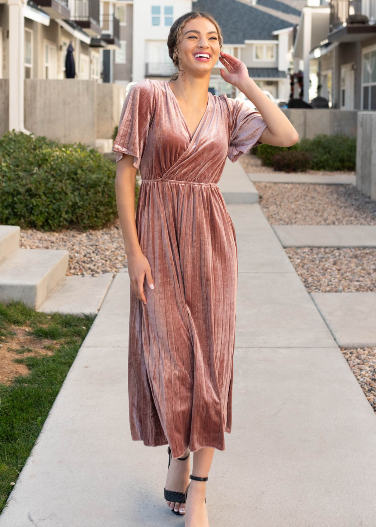 Reannah Dusty Rose Velvet Dress