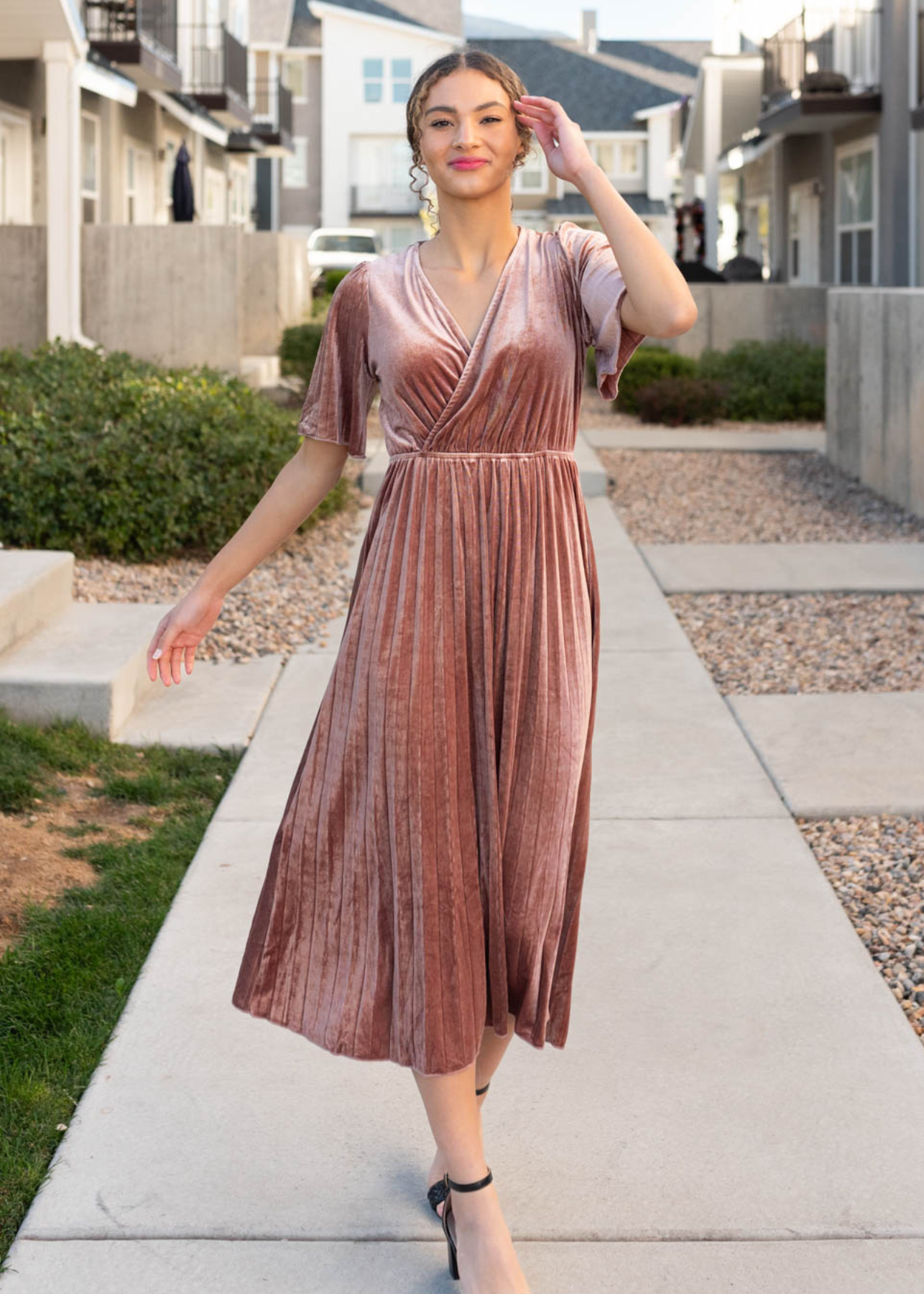 Reannah Dusty Rose Velvet Dress