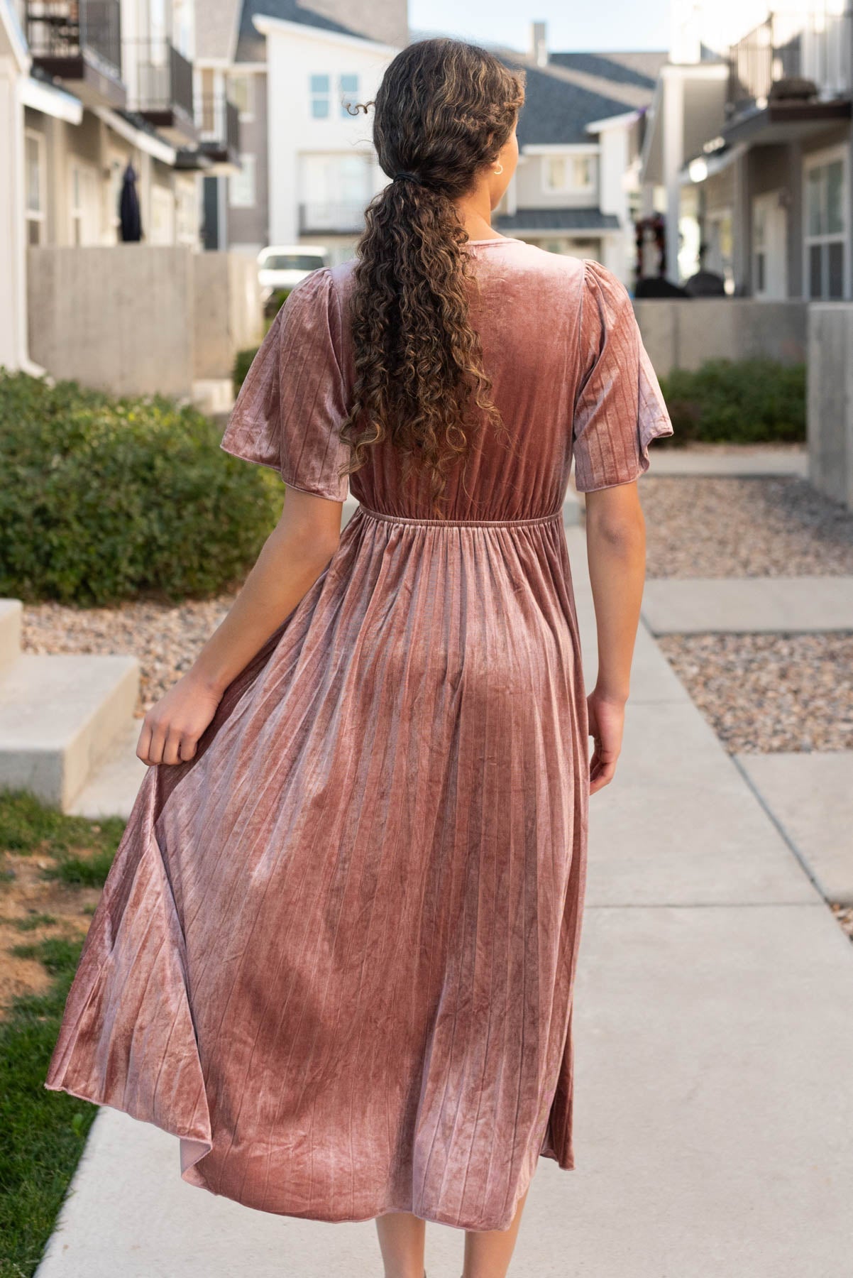 Reannah Dusty Rose Velvet Dress