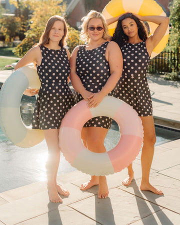 Retro Dot Boat-Neck Swim Dress
