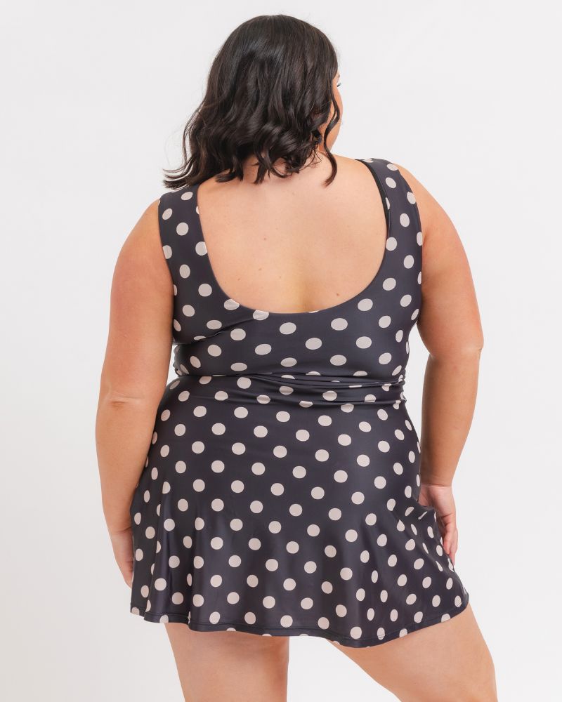 Retro Dot Boat-Neck Swim Dress