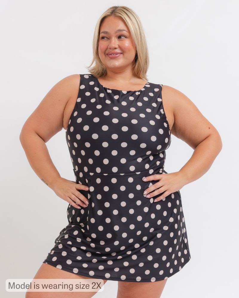 Retro Dot Boat-Neck Swim Dress
