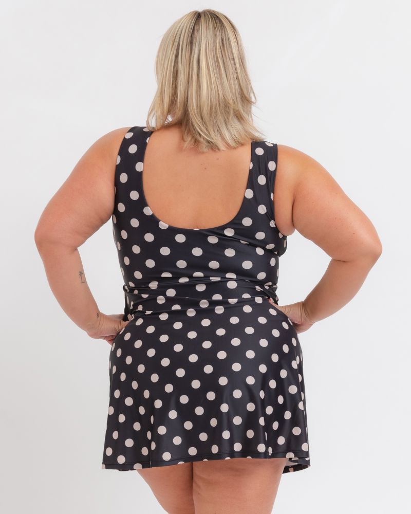 Retro Dot Boat-Neck Swim Dress