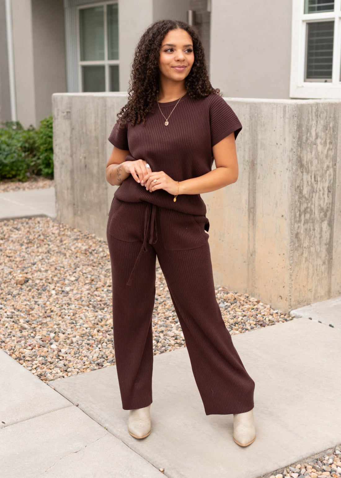 Selene Brown Ribbed Bottoms