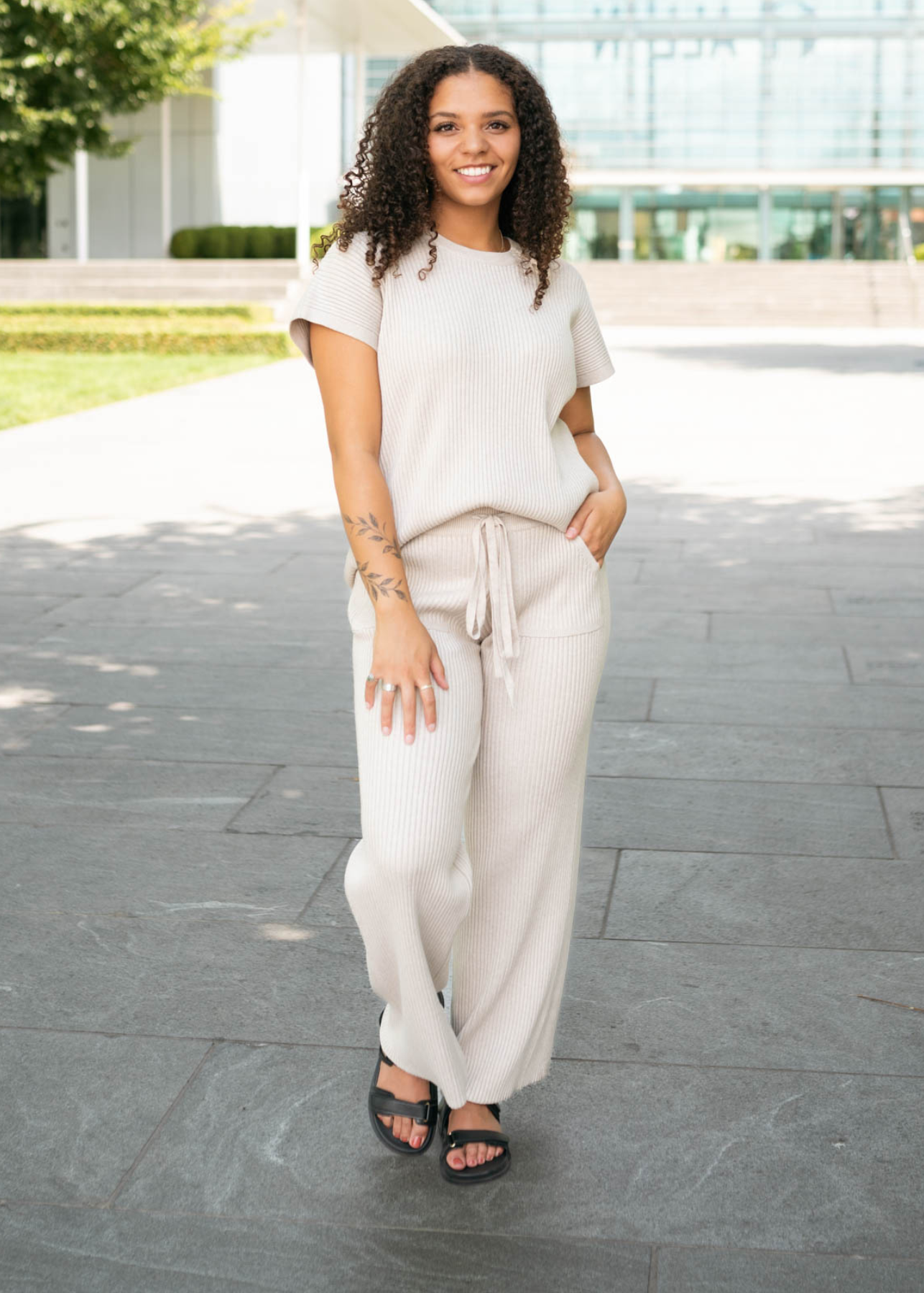 Selene Taupe Ribbed Bottoms