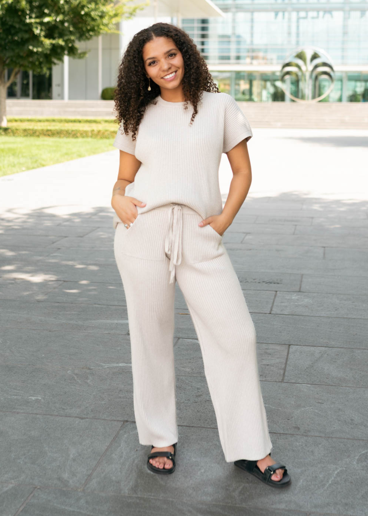 Selene Taupe Ribbed Bottoms