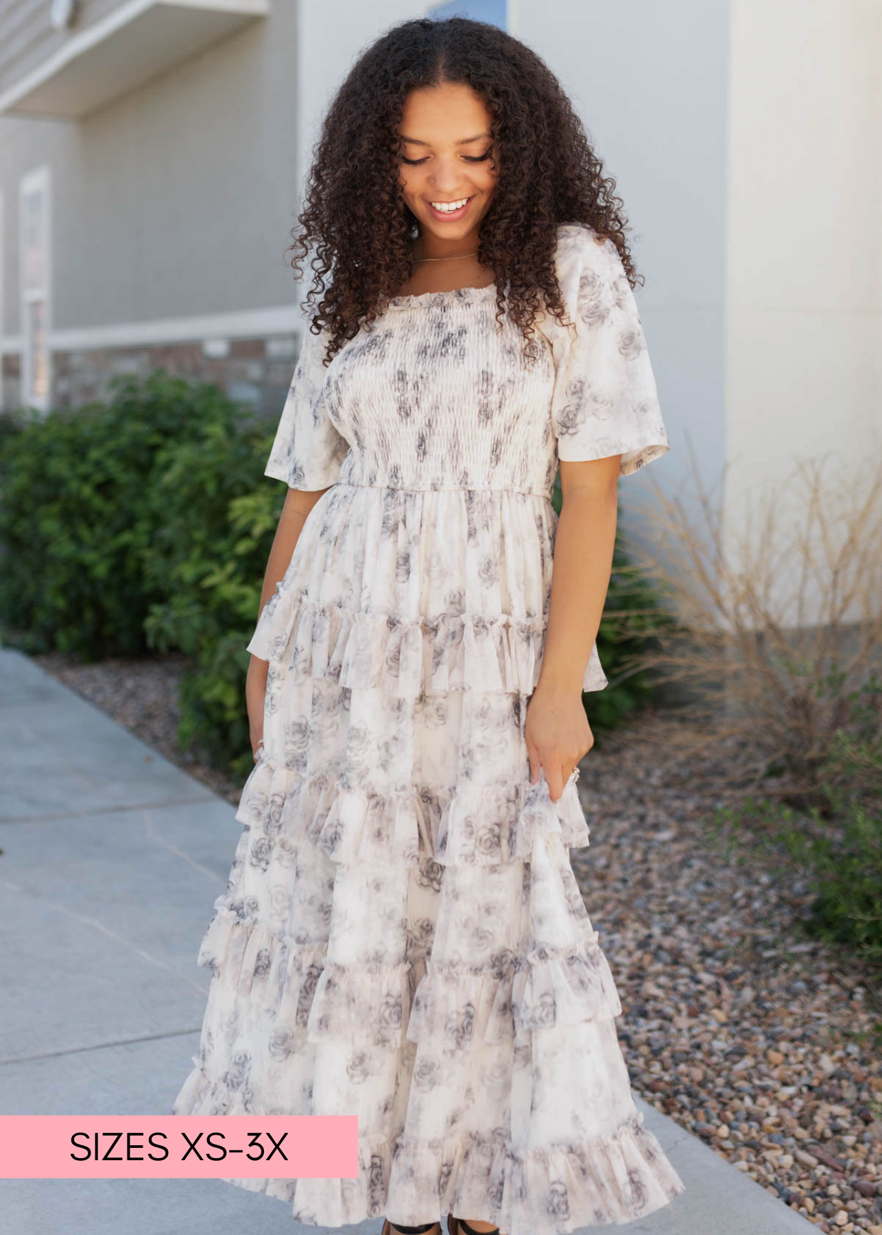 Sophie Grey Floral Tiered Dress