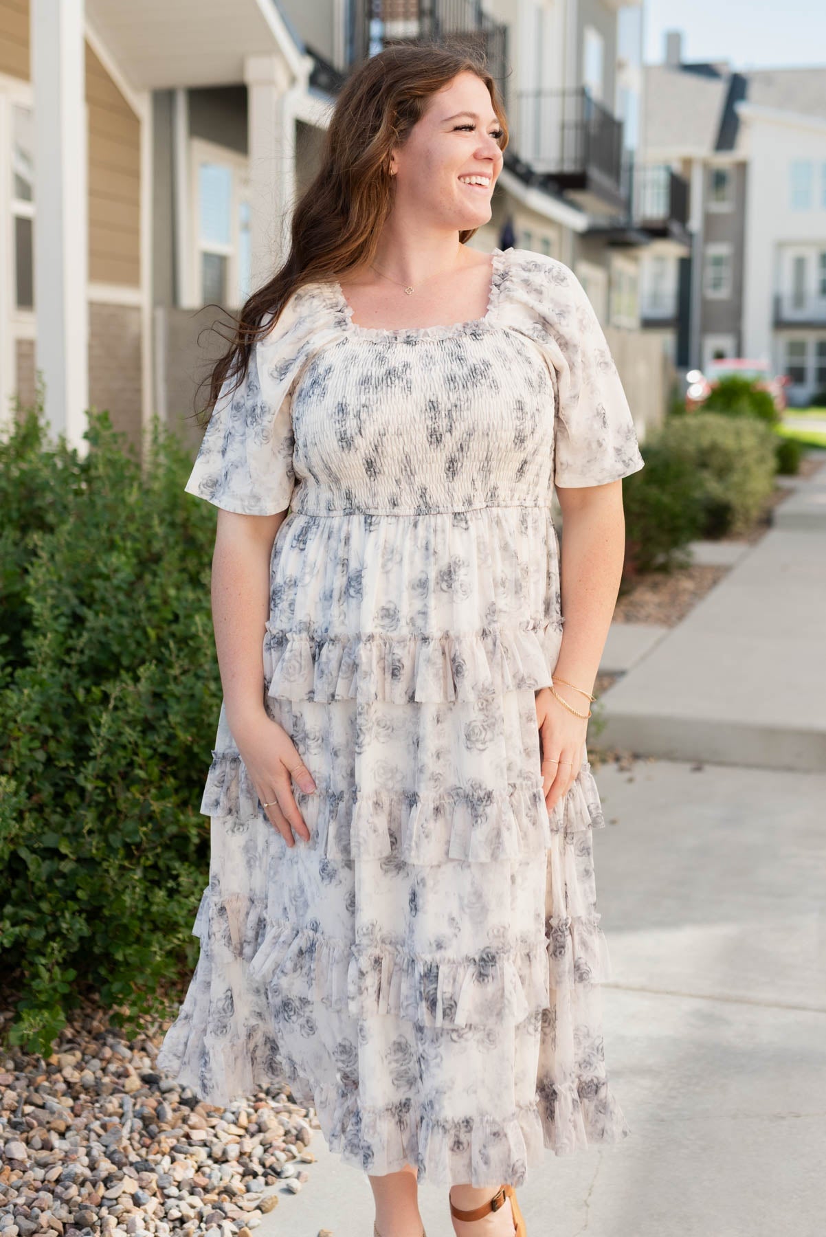 Sophie Grey Floral Tiered Dress