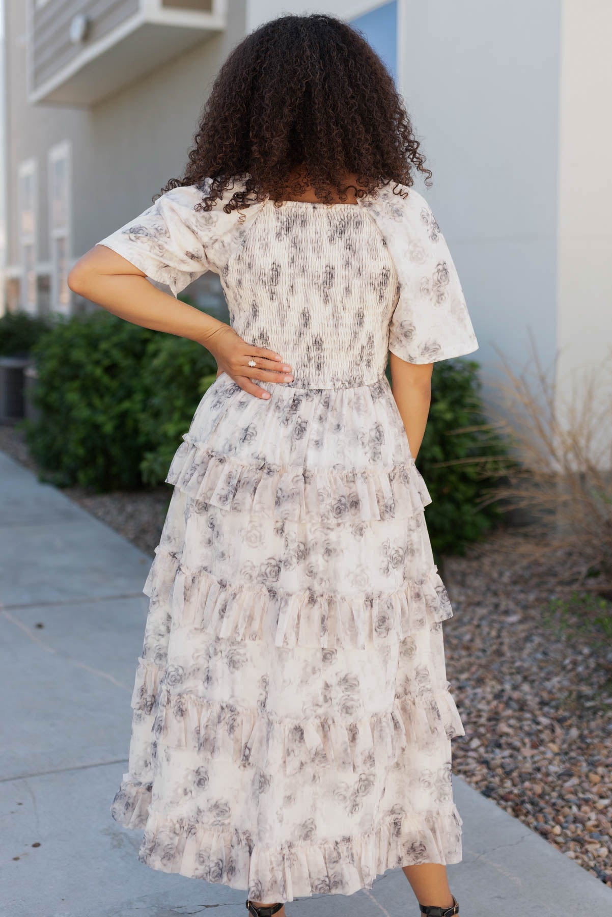 Sophie Grey Floral Tiered Dress