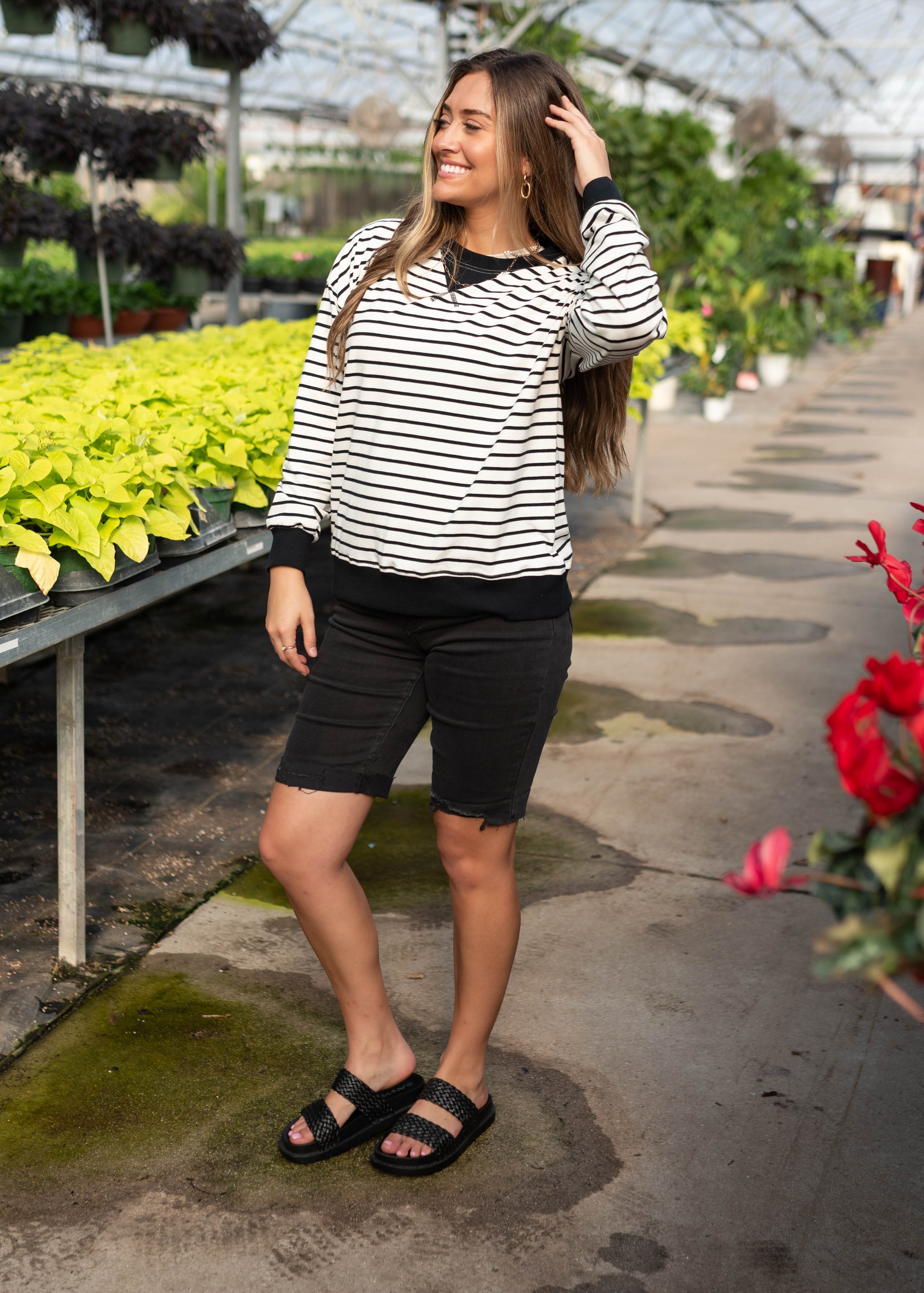 Tessa Black Striped Pullover