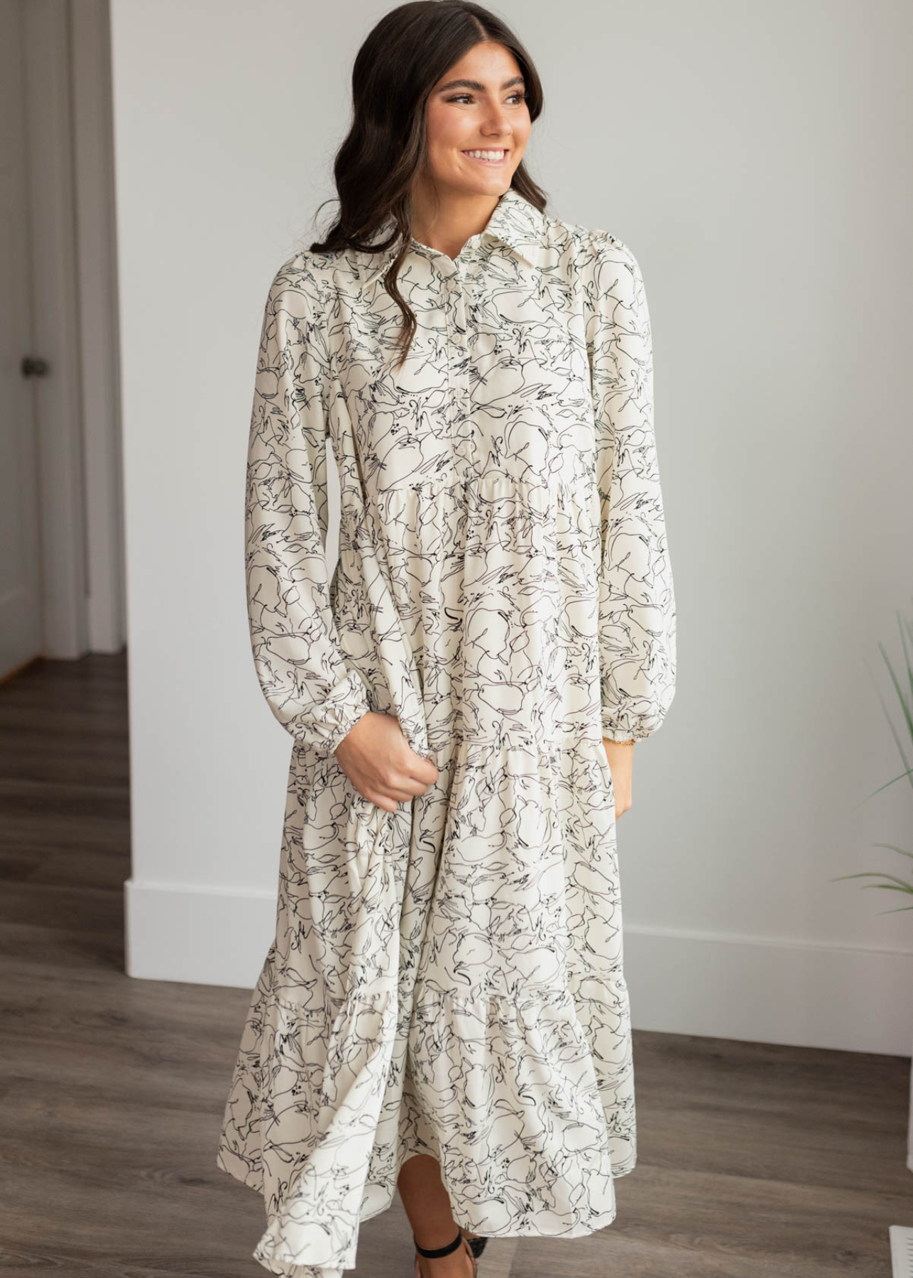 Tris White Floral Pattern Dress