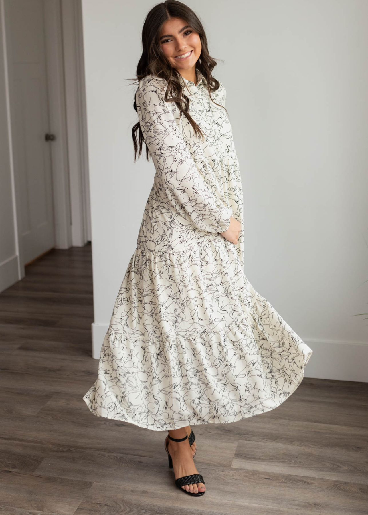 Tris White Floral Pattern Dress