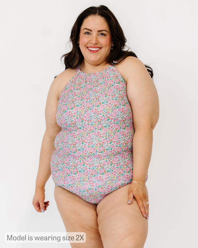 Whimsy Floral Double-Cinch Tankini Top