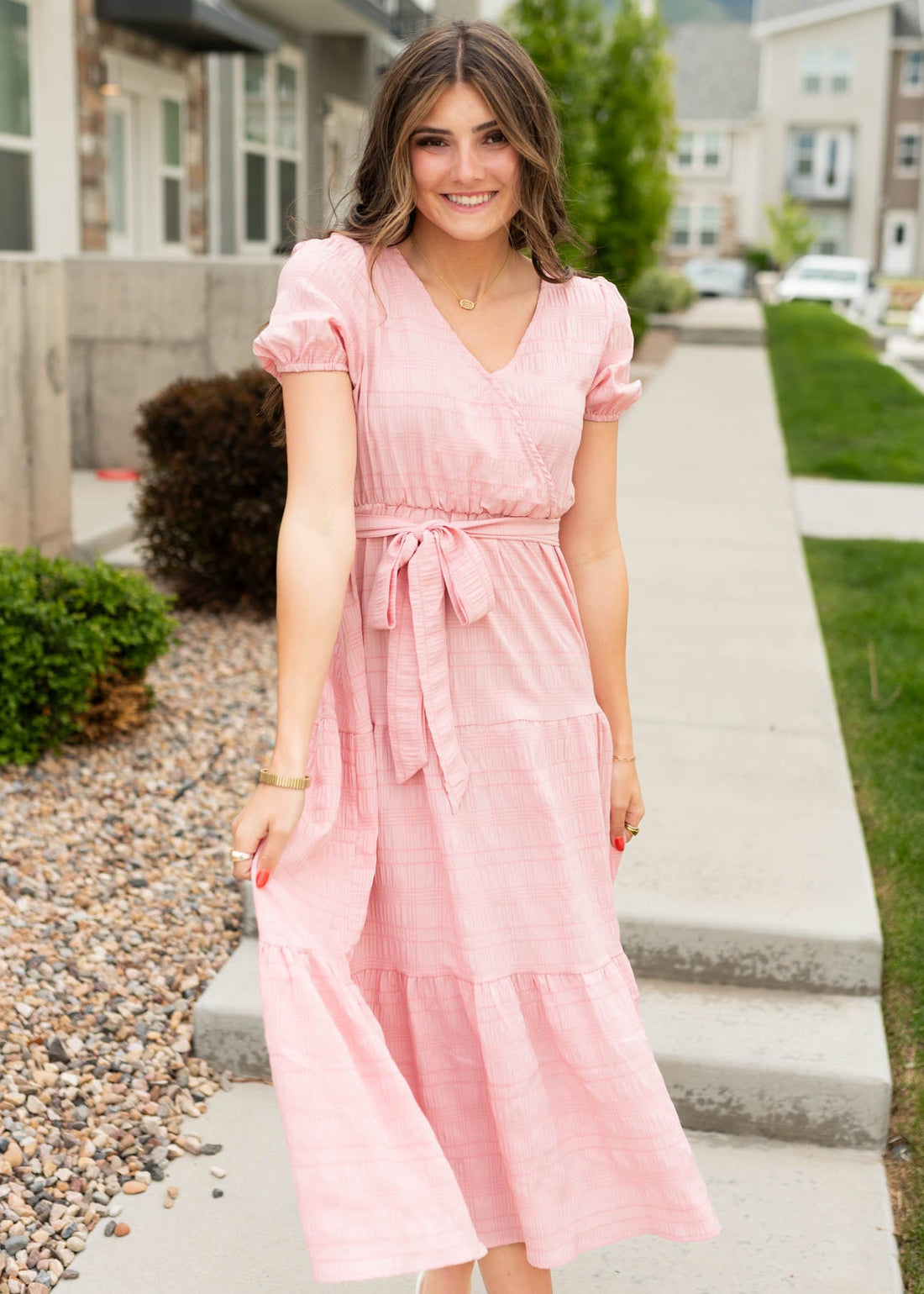 Xandra Blush Pink Tie Waist Dress