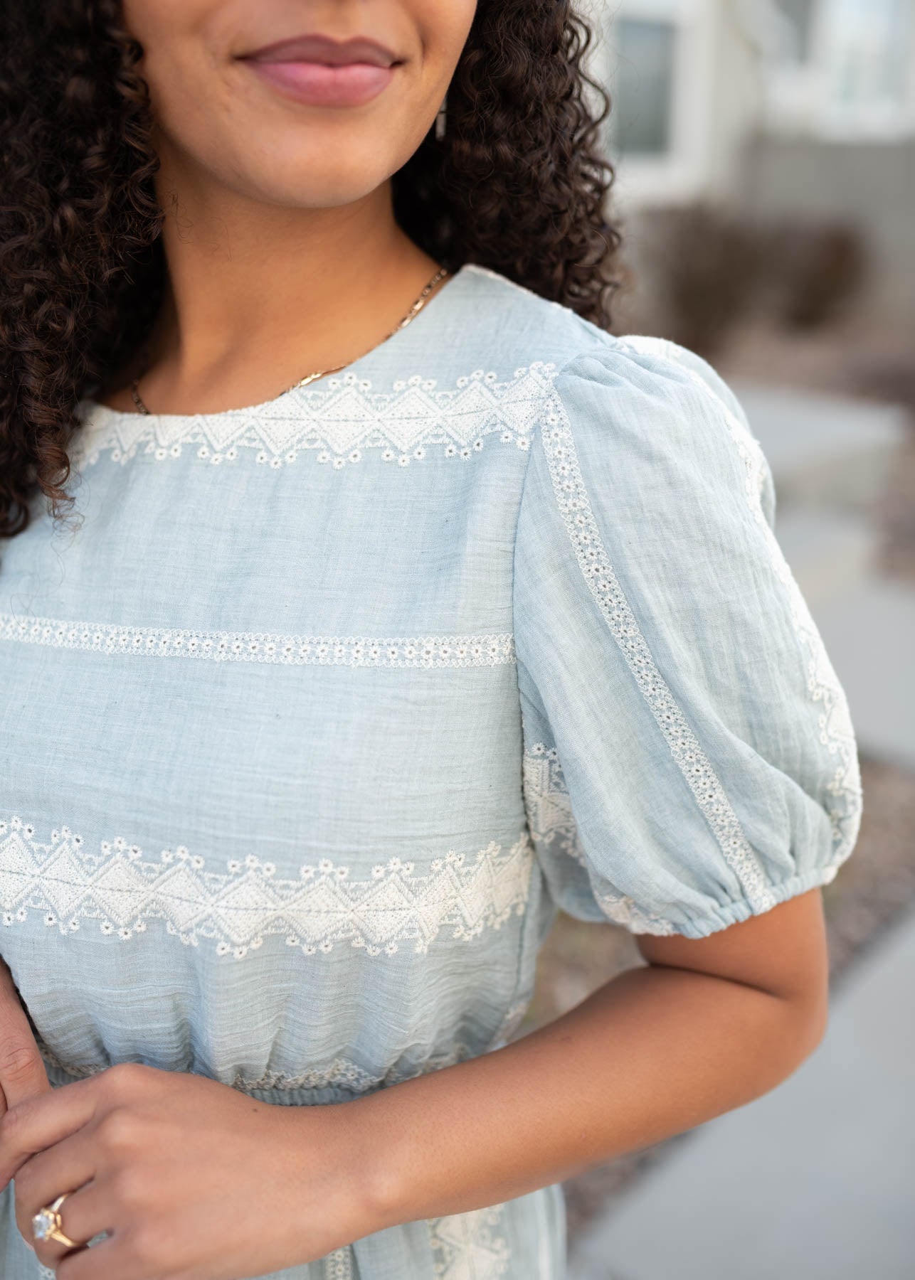 Zinnia Light Blue Embroidered Dress