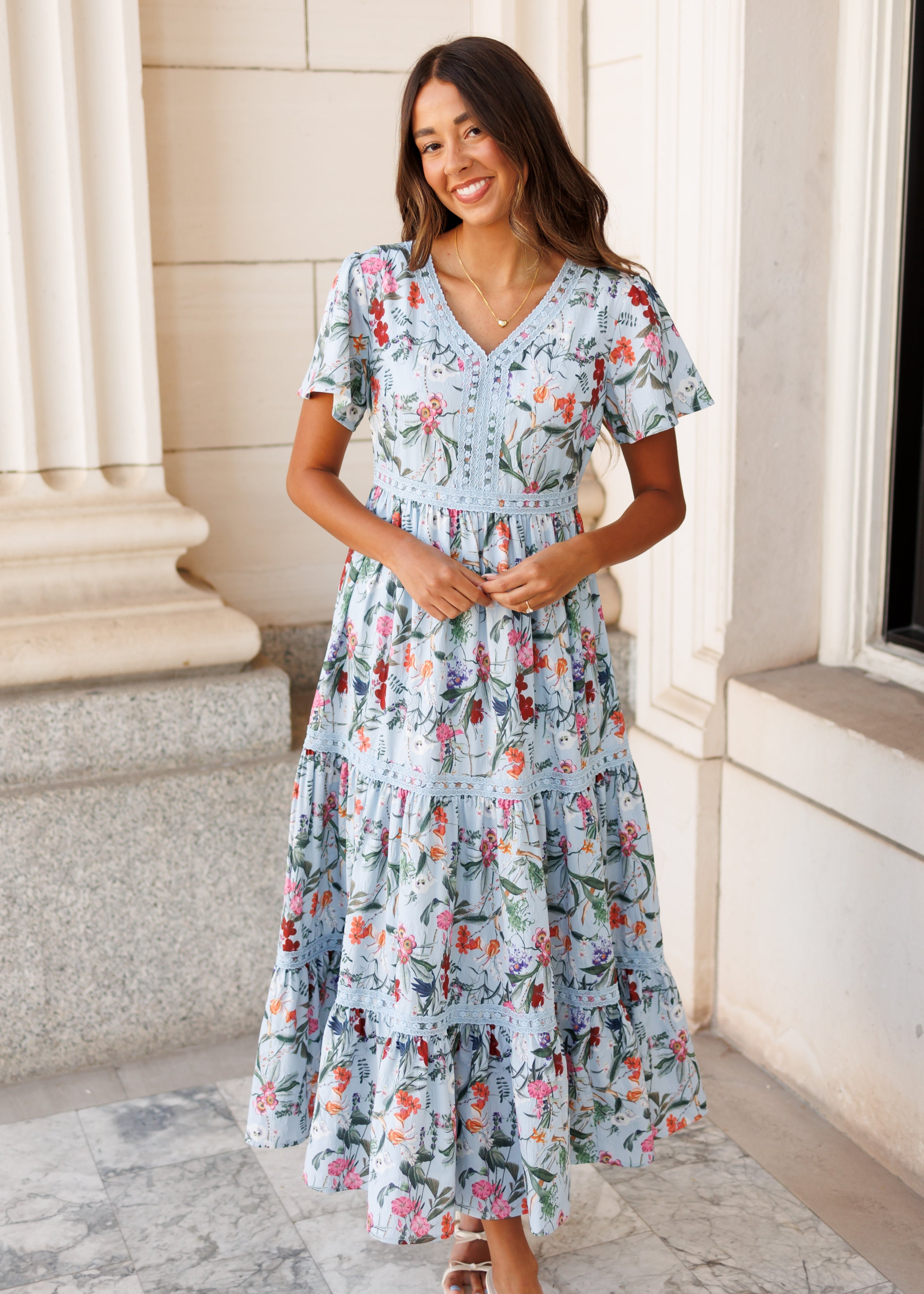 Zoie Blue Floral Tiered Dress