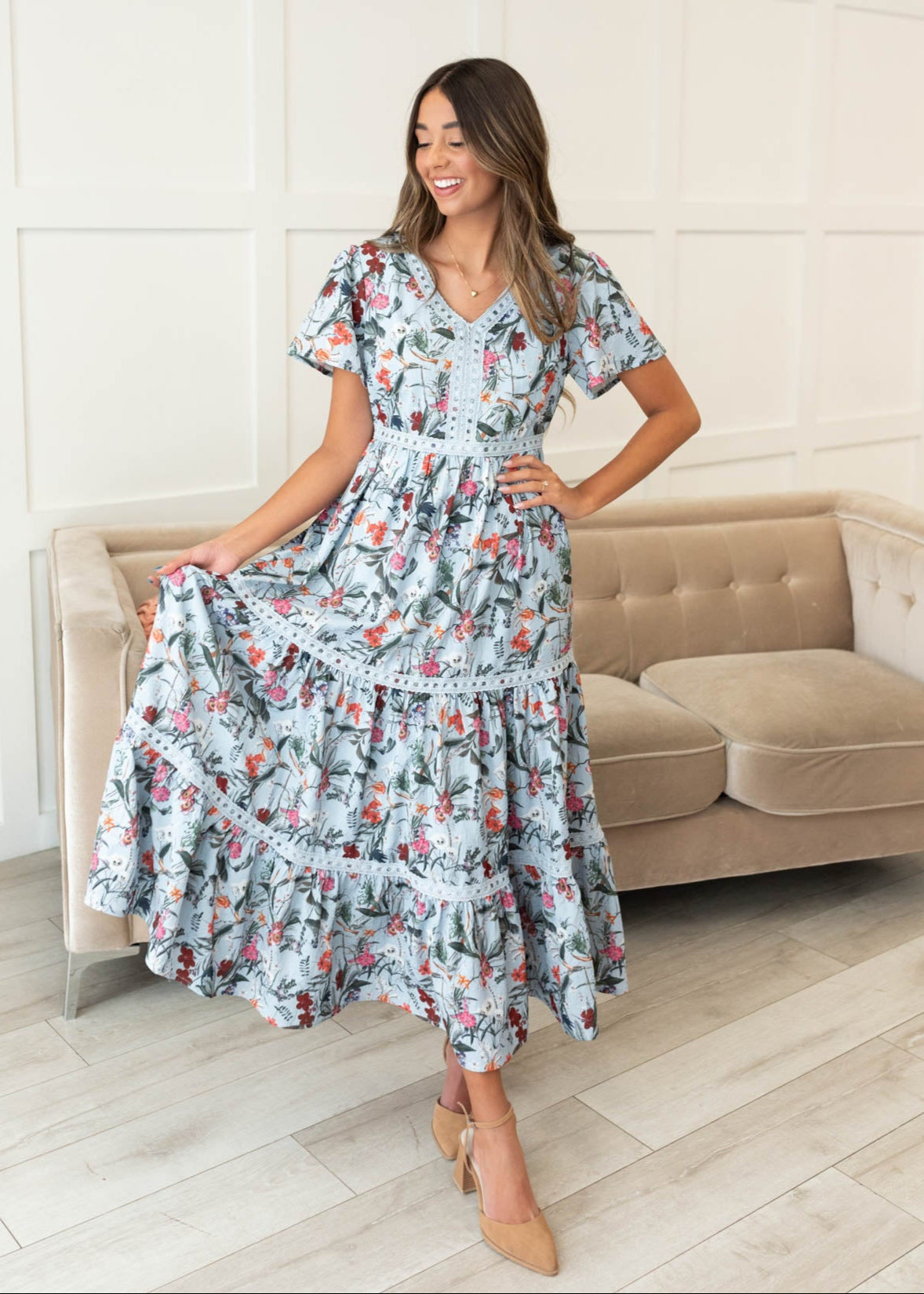 Zoie Blue Floral Tiered Dress