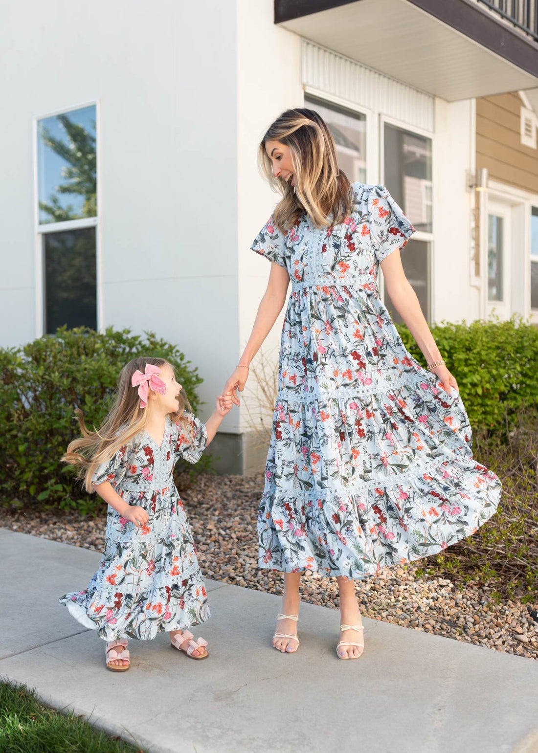 Zoie Blue Floral Tiered Little Girl Dress