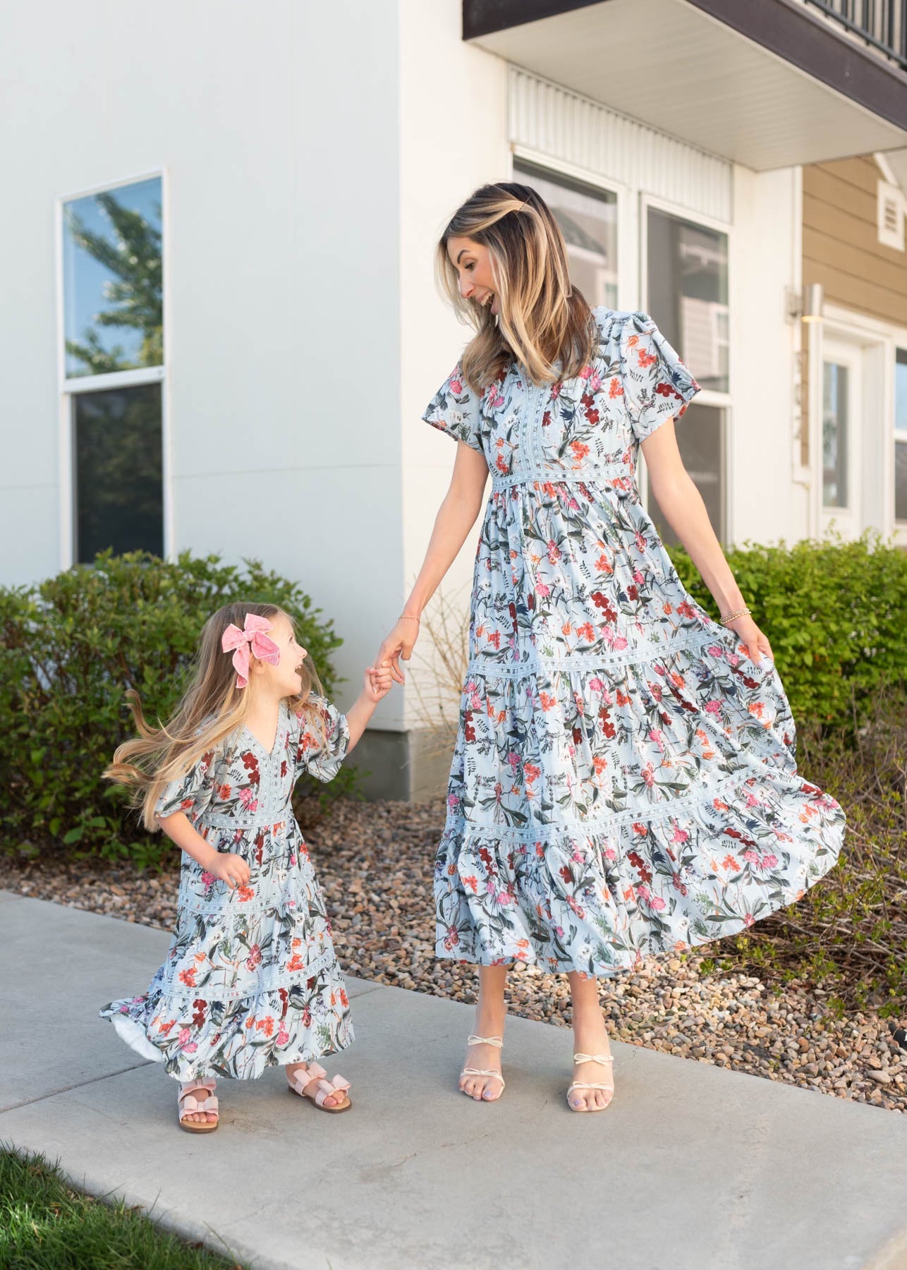 Zoie Blue Floral Tiered Little Girl Dress