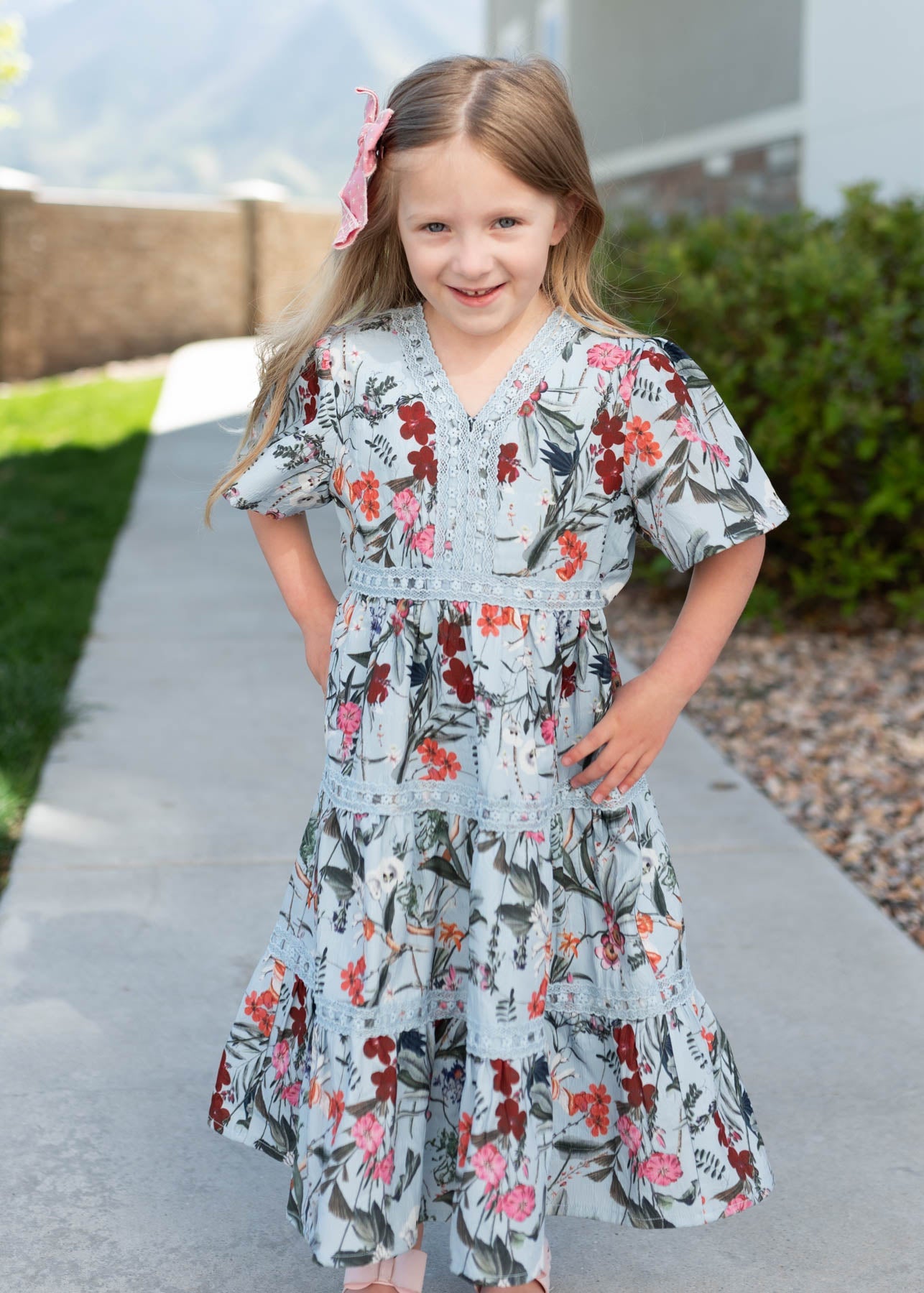 Zoie Blue Floral Tiered Little Girl Dress
