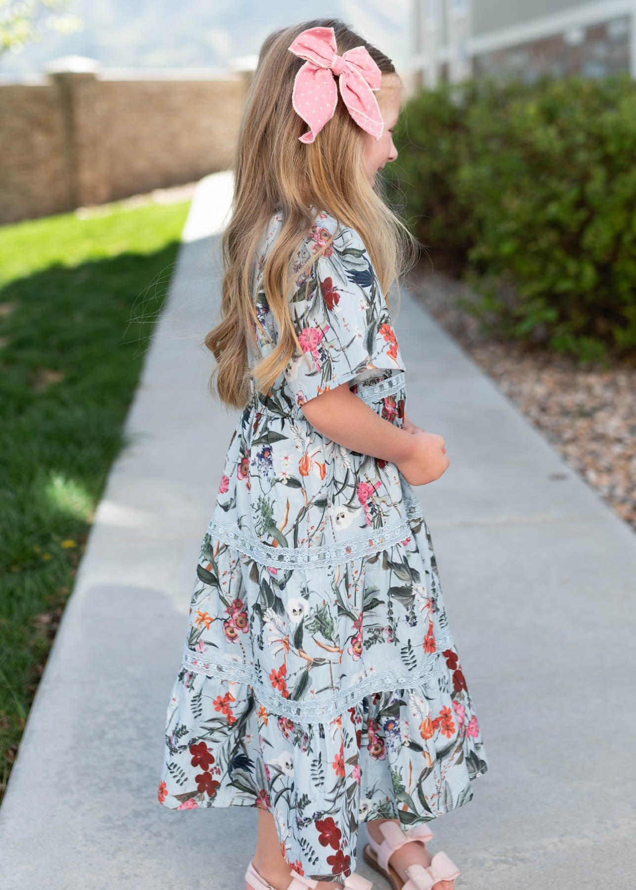 Zoie Blue Floral Tiered Little Girl Dress