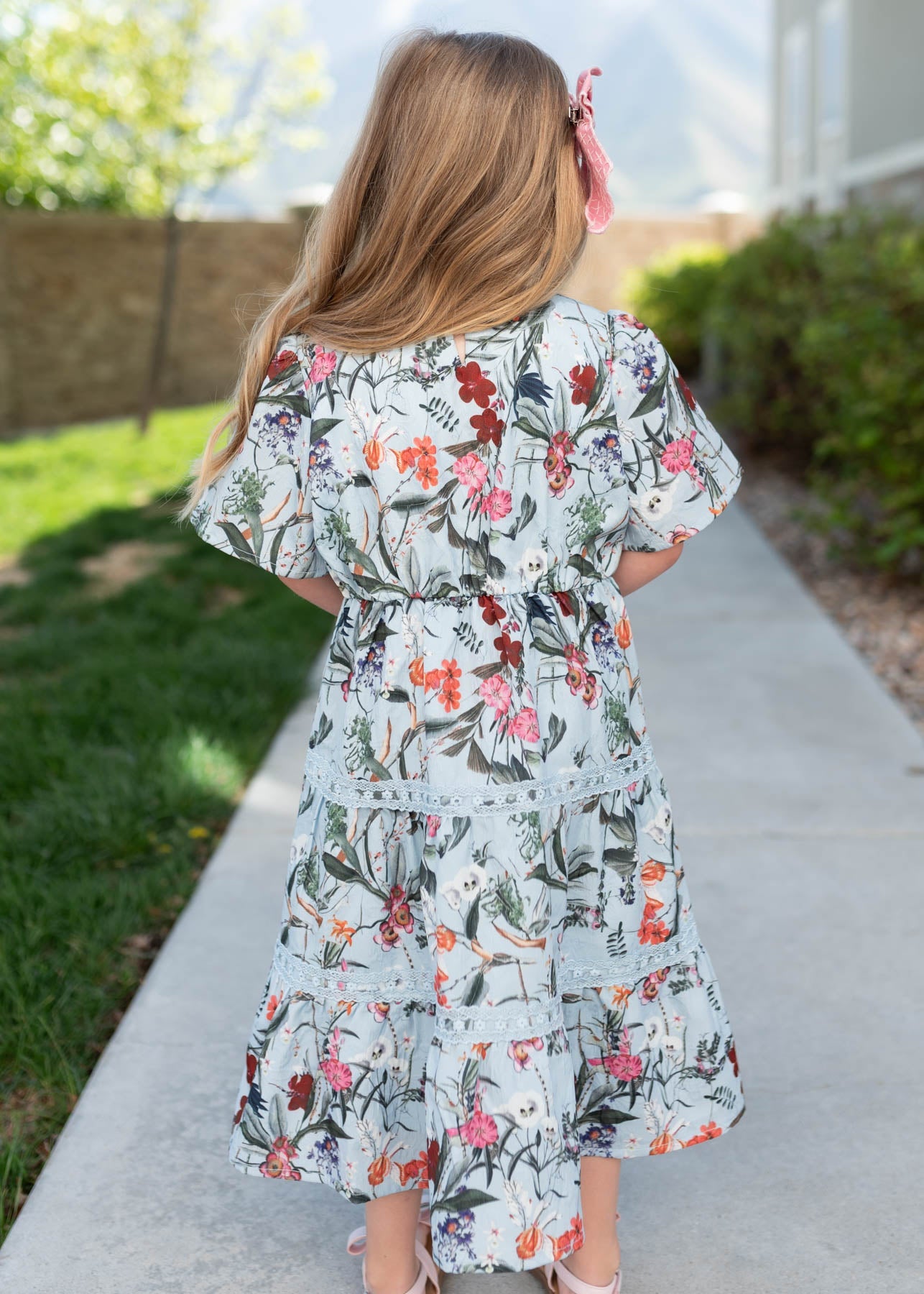 Zoie Blue Floral Tiered Little Girl Dress