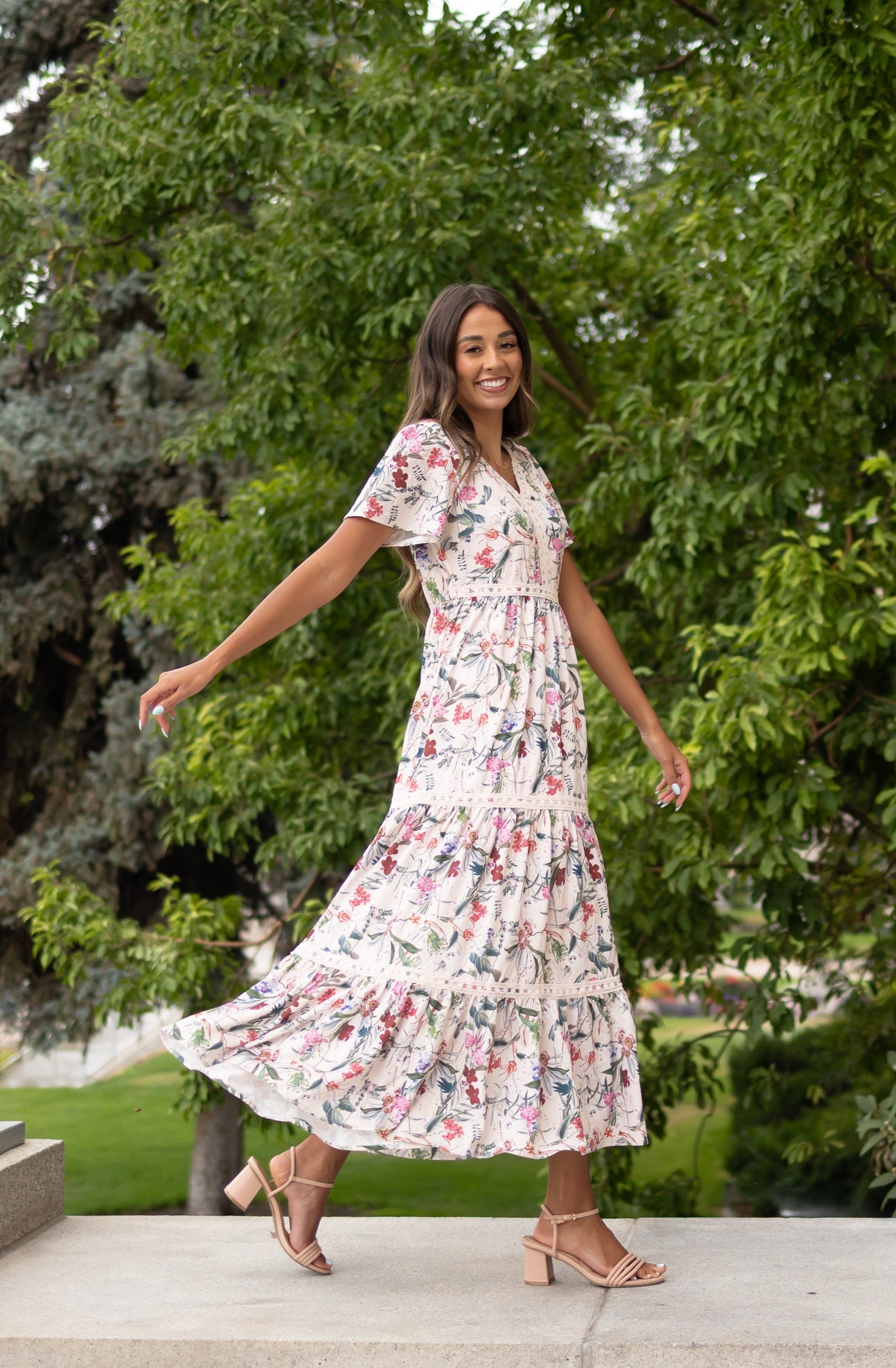 Zoie Pink Floral Tiered Dress