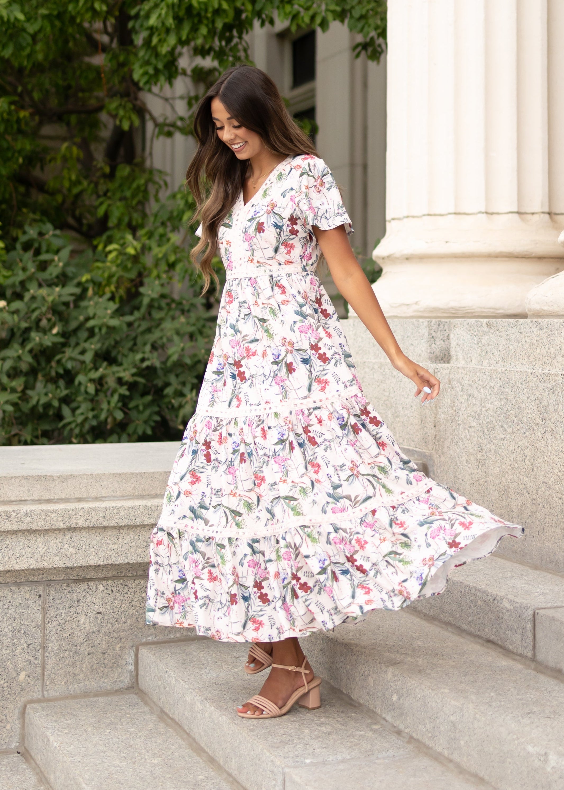 Zoie Pink Floral Tiered Dress