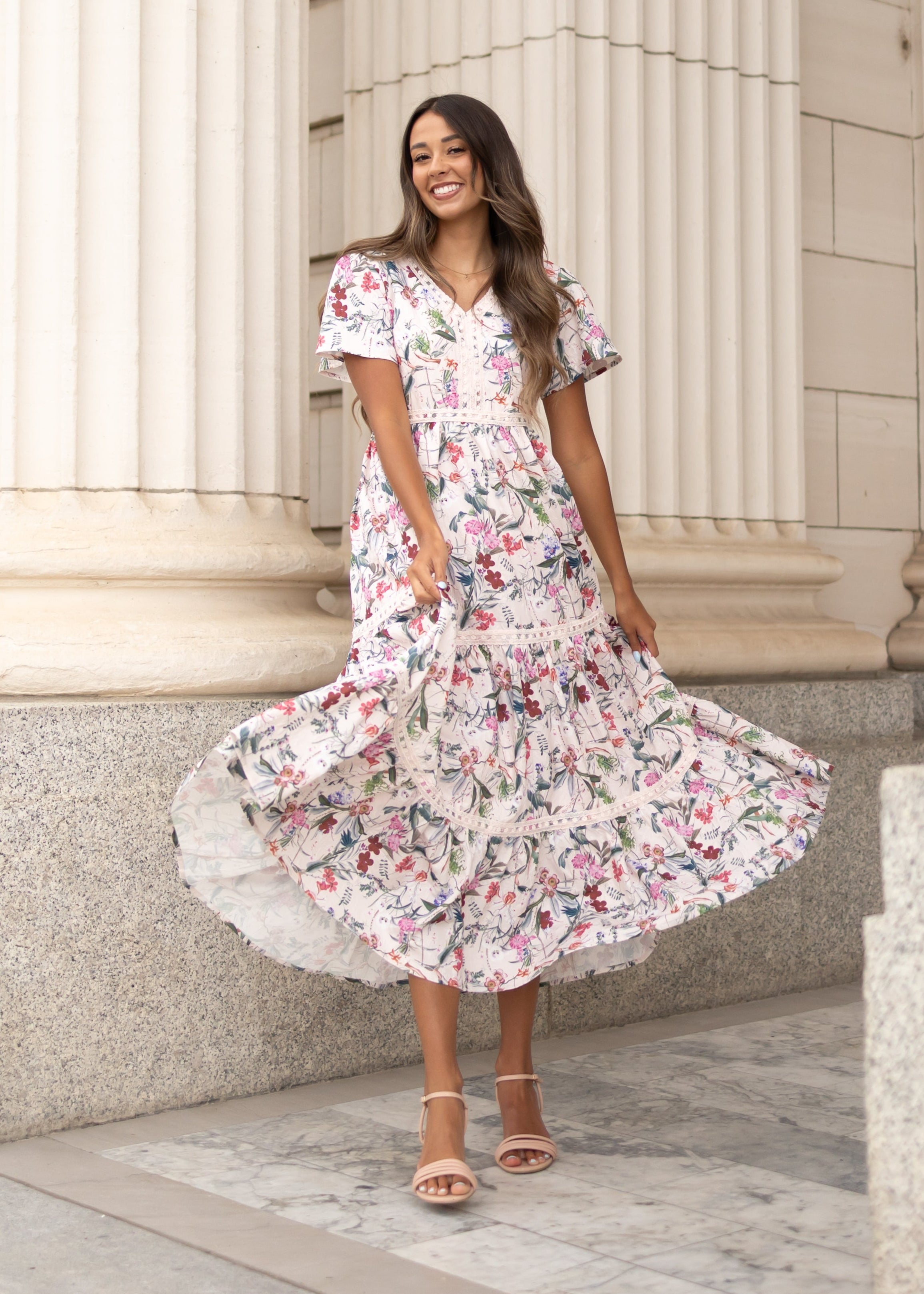 Zoie Pink Floral Tiered Dress