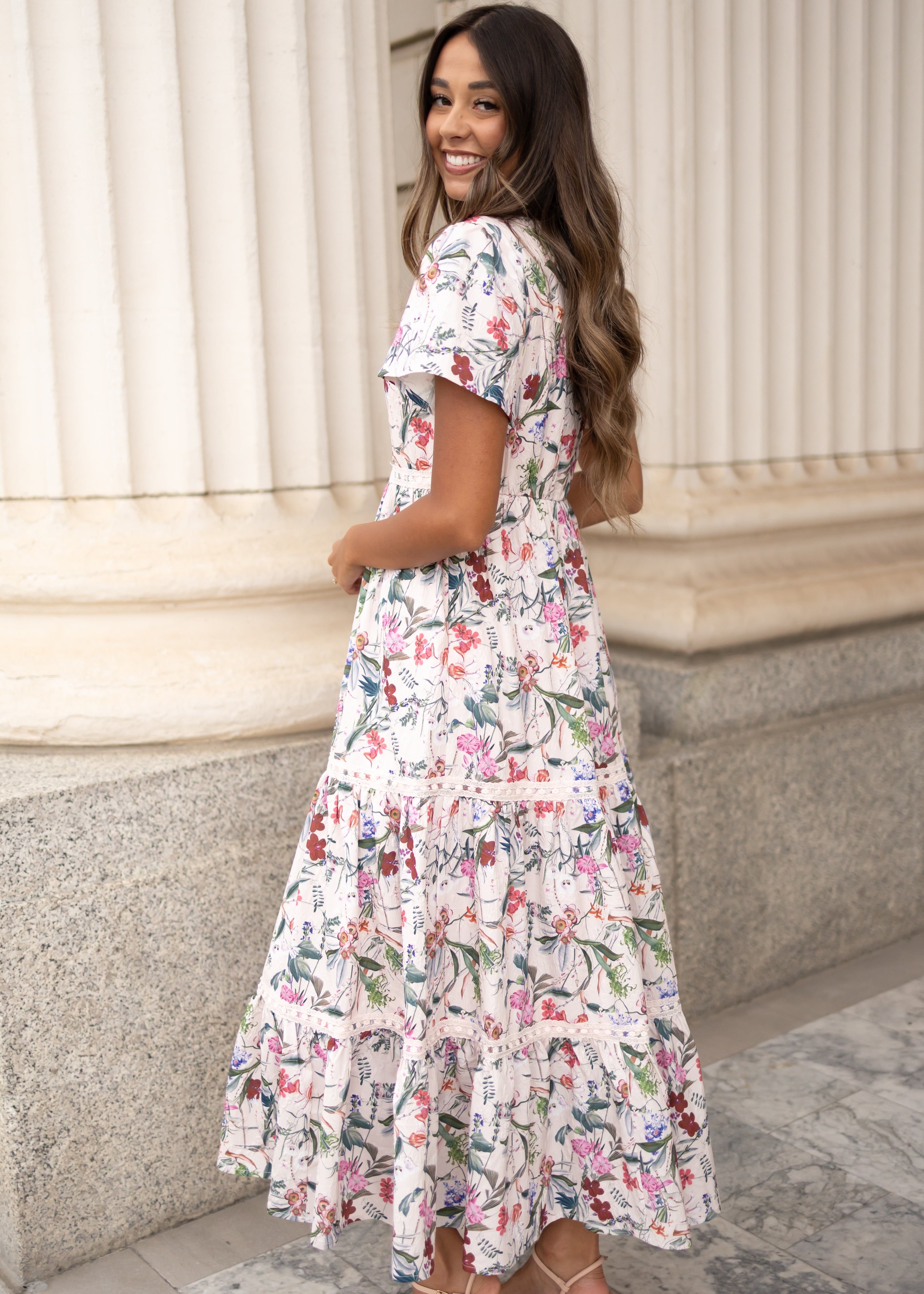 Zoie Pink Floral Tiered Dress