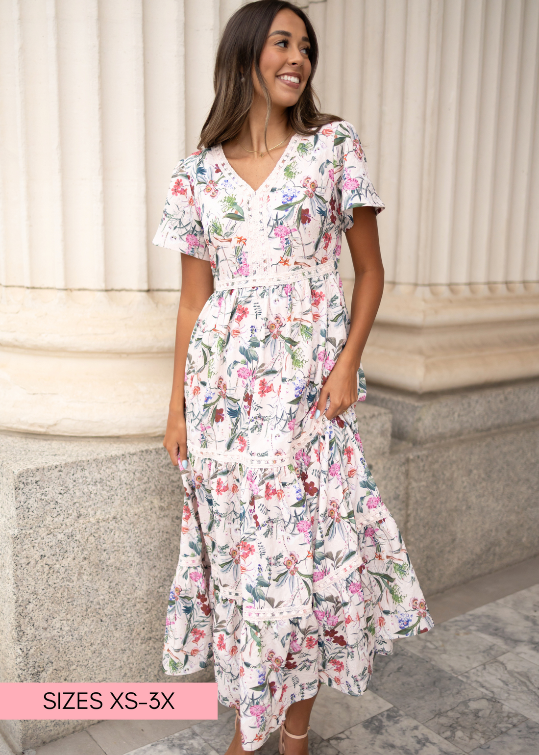 Zoie Pink Floral Tiered Dress