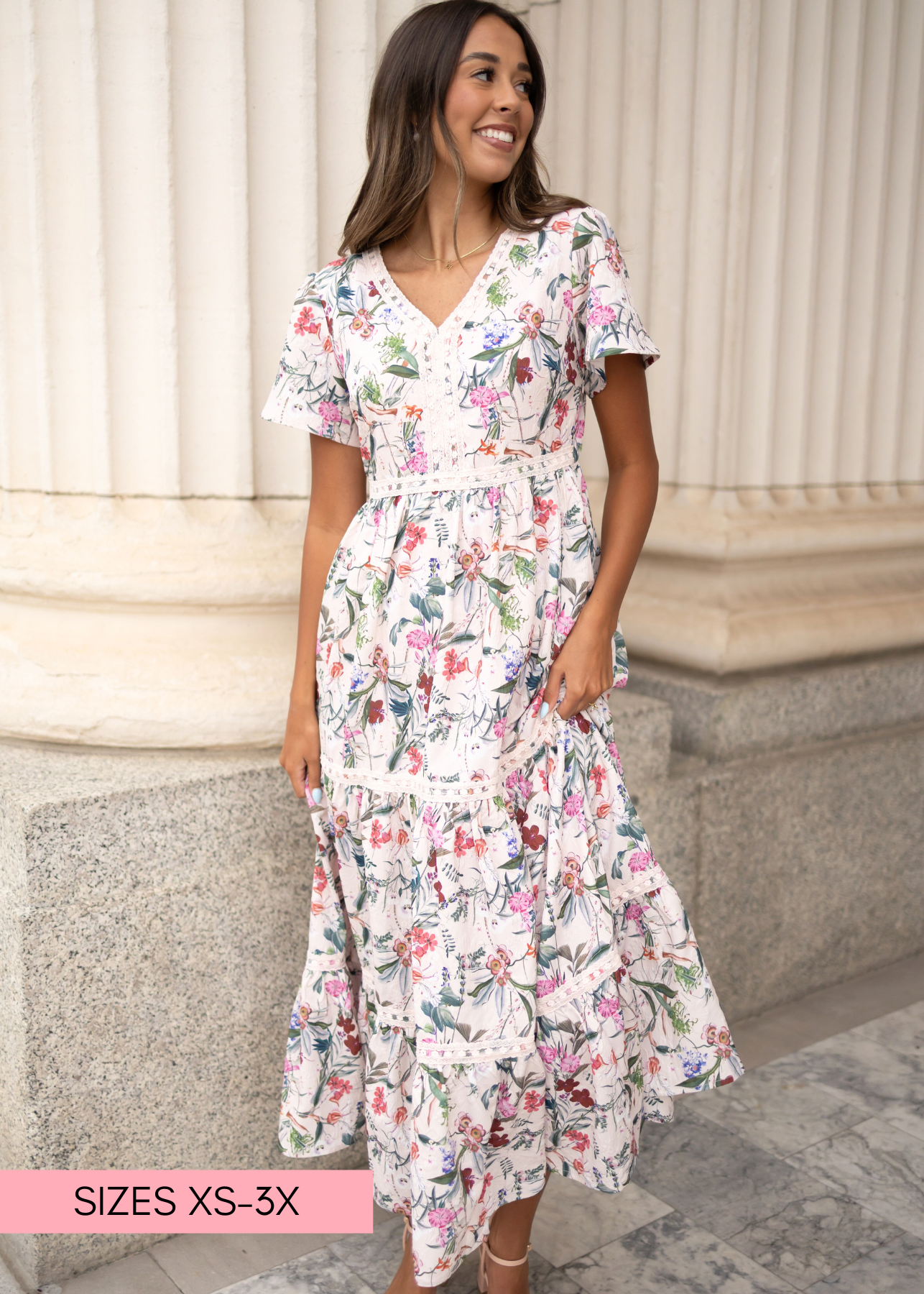 Zoie Pink Floral Tiered Dress