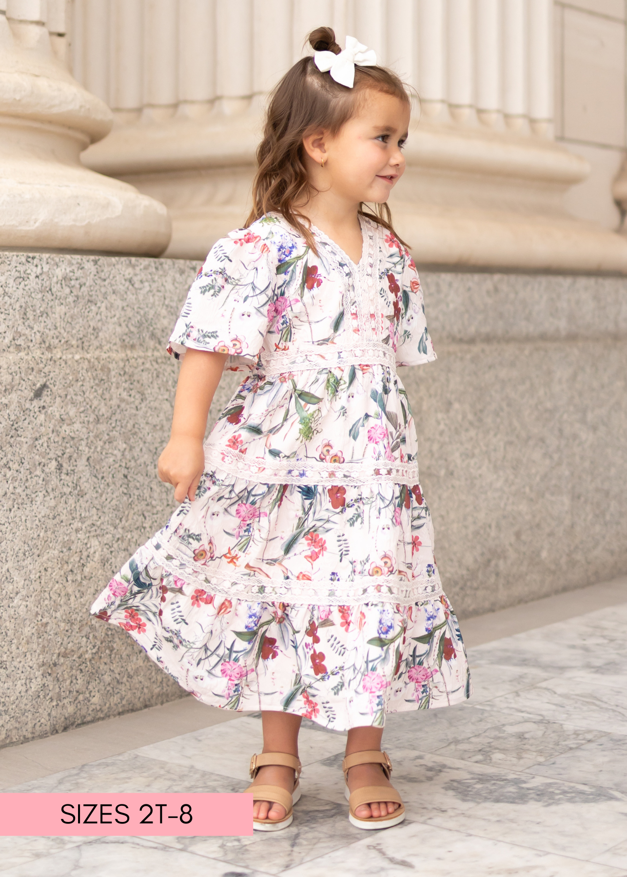 Zoie Pink Floral Tiered Little Girl Dress