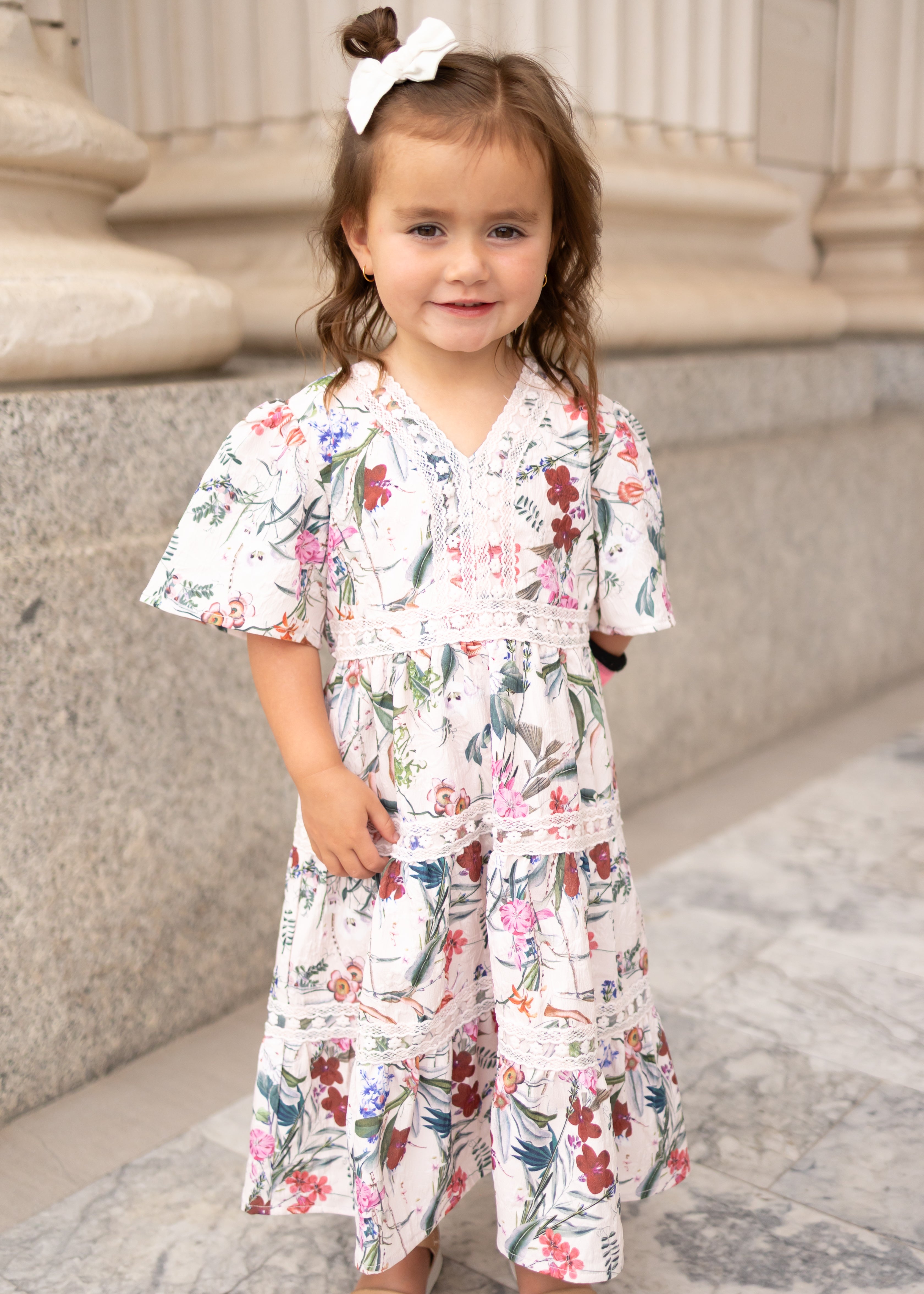 Zoie Pink Floral Tiered Little Girl Dress