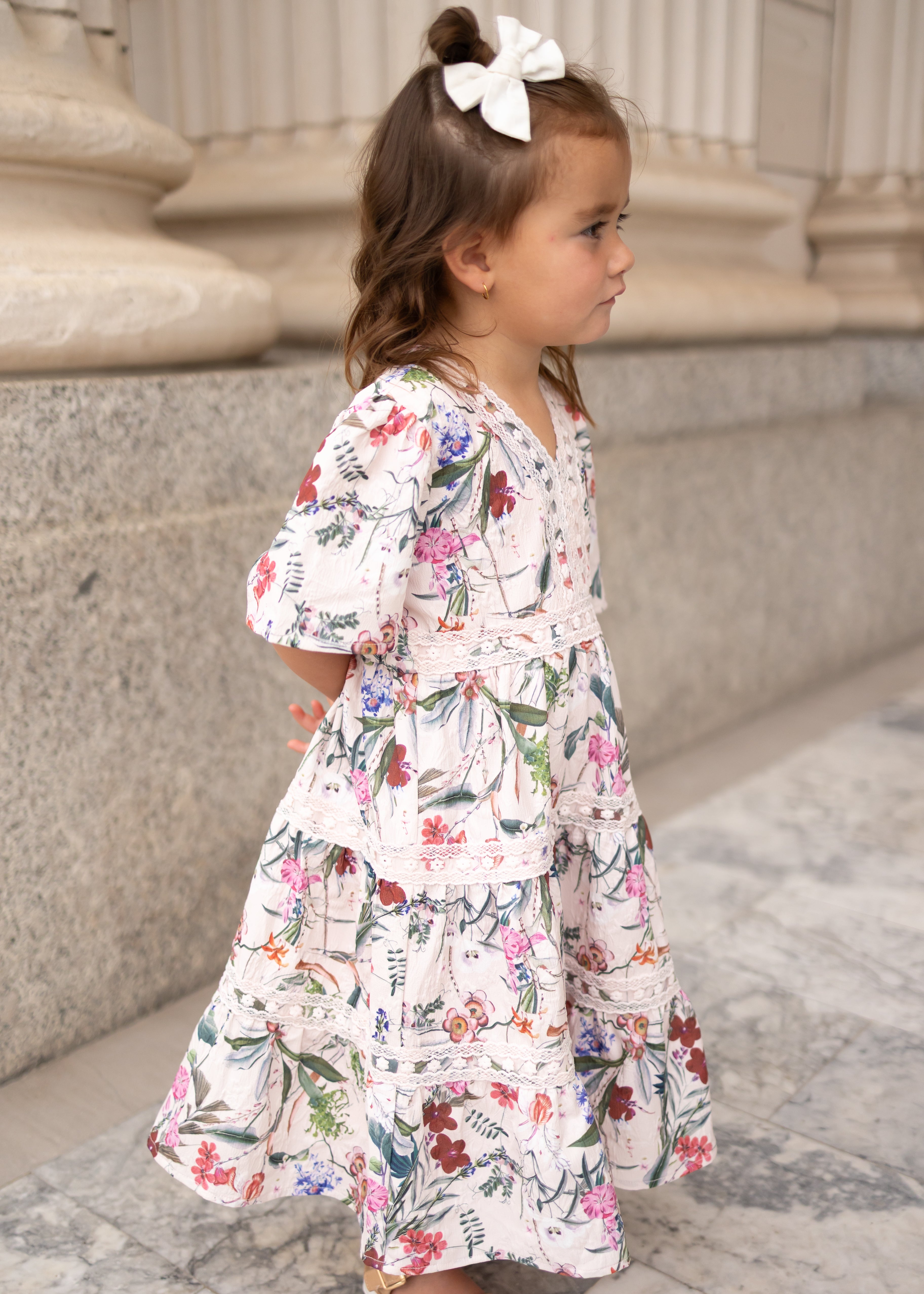 Zoie Pink Floral Tiered Little Girl Dress