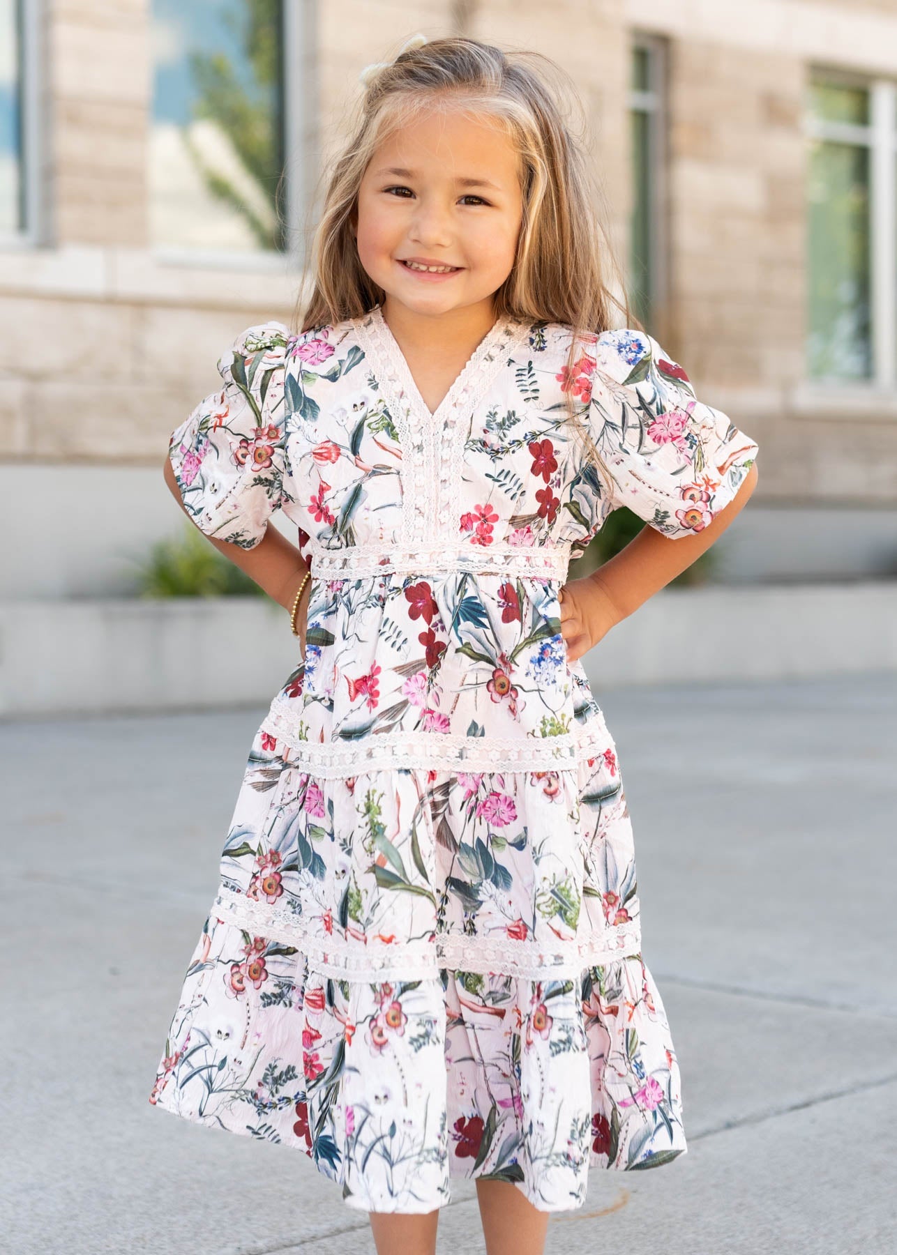 Zoie Pink Floral Tiered Little Girl Dress