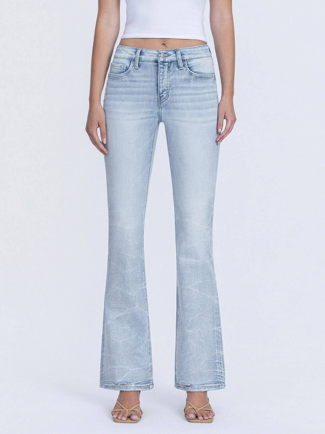 Tummy Control Mid Rise Light Wash Bootcut Jeans