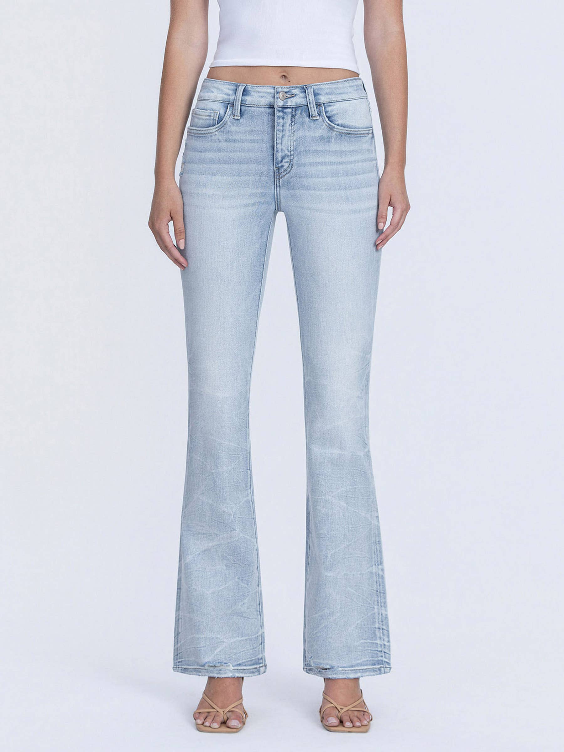 Tummy Control Mid Rise Light Wash Bootcut Jeans