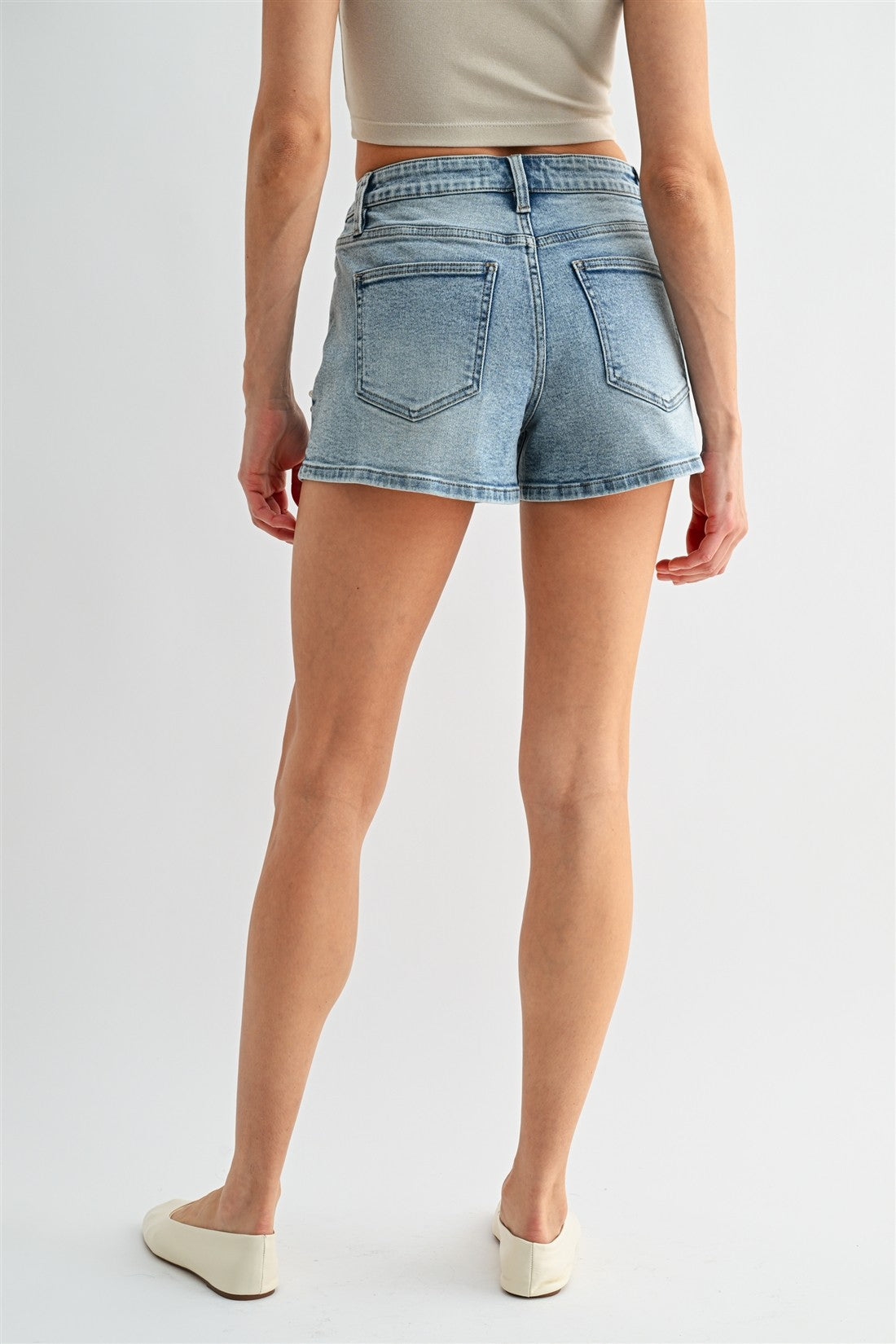 High-Rise Embellished Denim Shorts